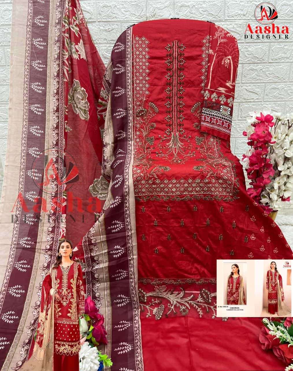 Aasha Designer 1065 Colors Chevron Summer Collection Designer Embroidered Dress Exporter view 5
