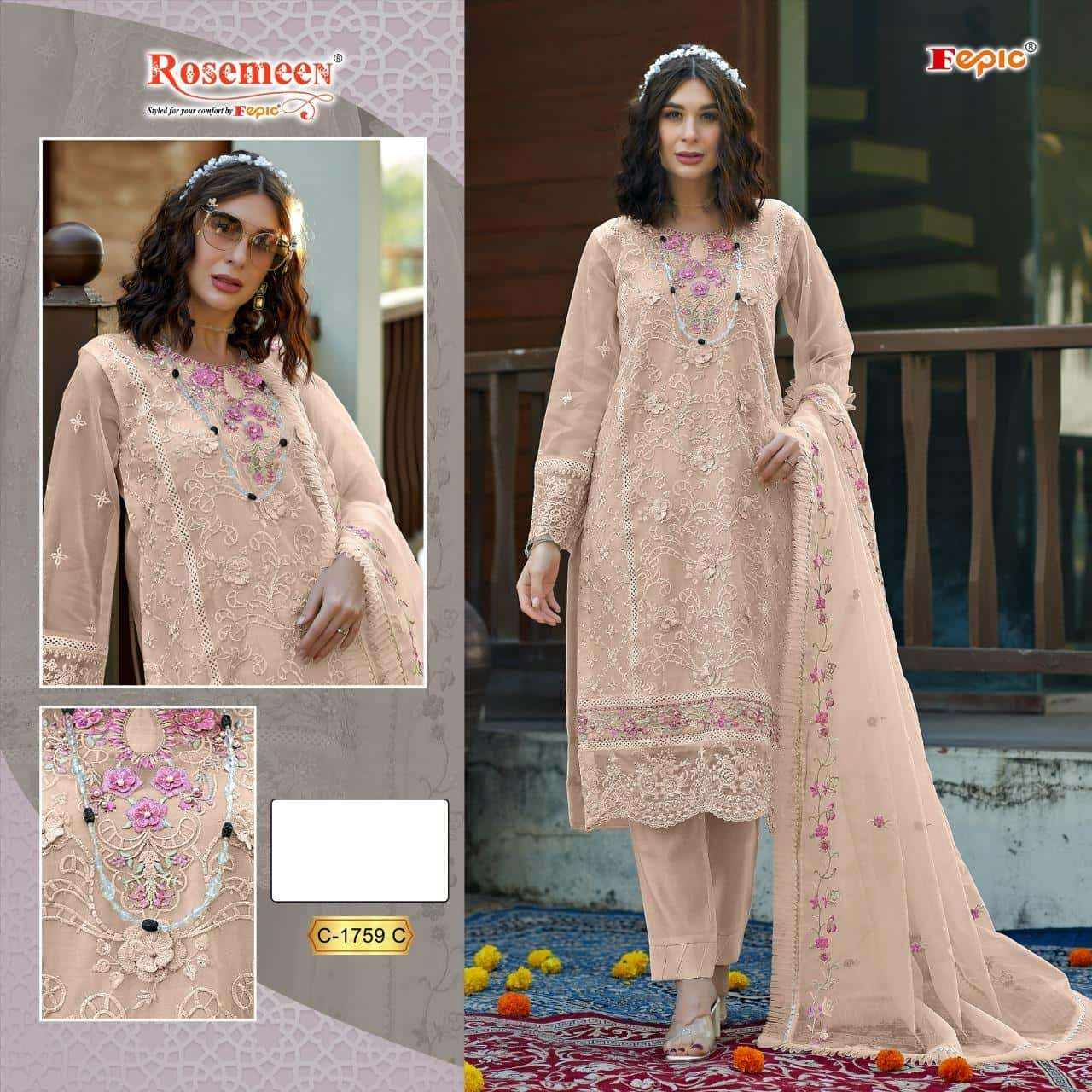 Fepic Rosemeen Organza Unstitched Salwar Suit