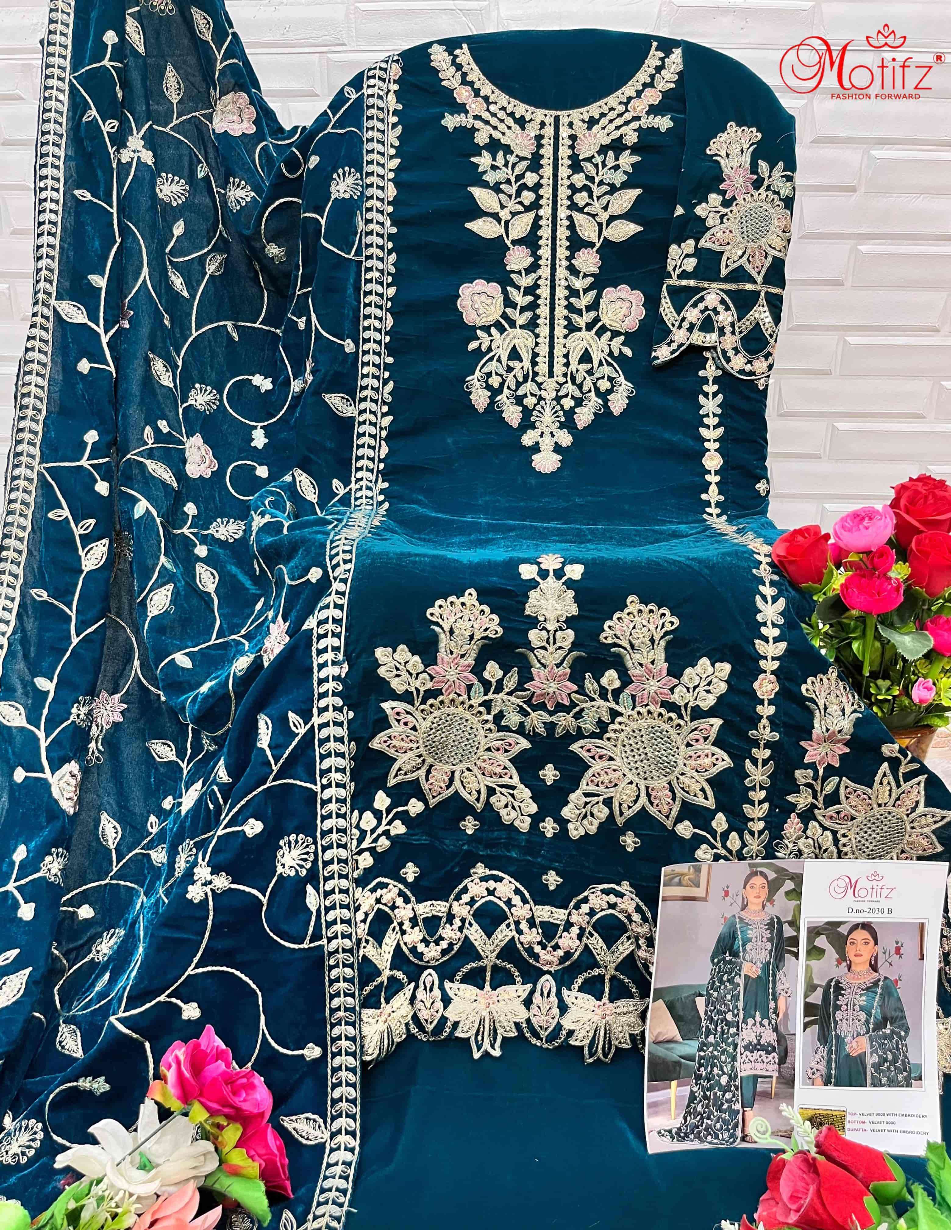 Motifz Designer Velvet Pakistani Suit view 7