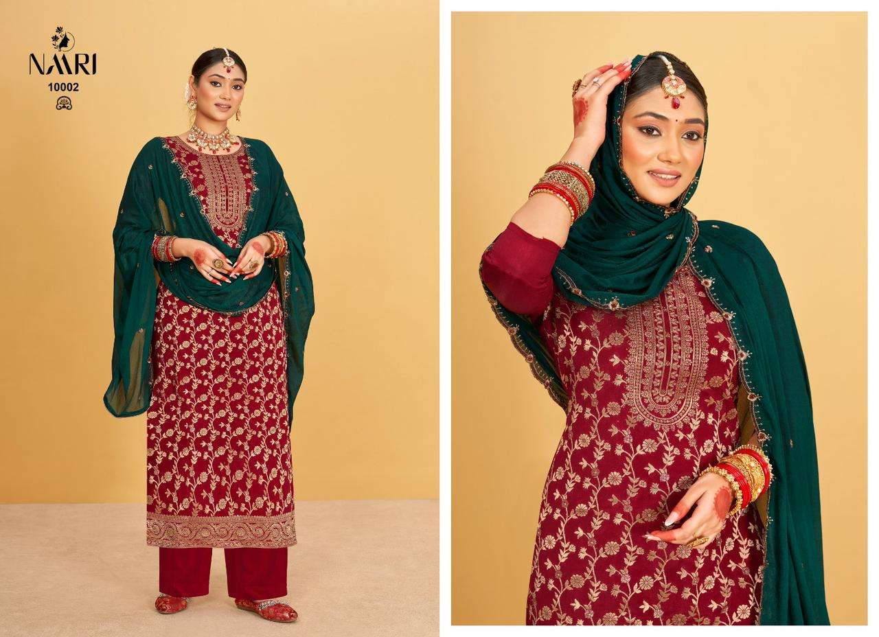 Naari Karvi Fancy Work Maslin Jacquard Festive Collection Dress view 5