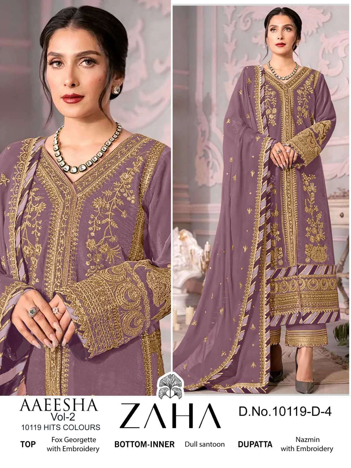 Zaha Aaeesha Vol 2 10119 D Colors Partywear Style Designer Pakistani Suit view 4