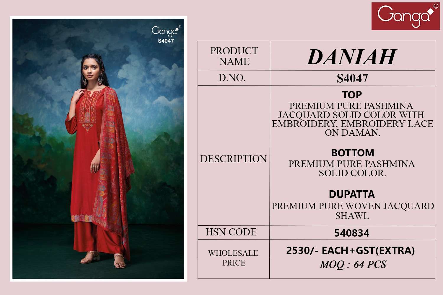 Ganga Fashion Daniah 4047 Pure Pashmina Premium Suits Winter Collection view 2