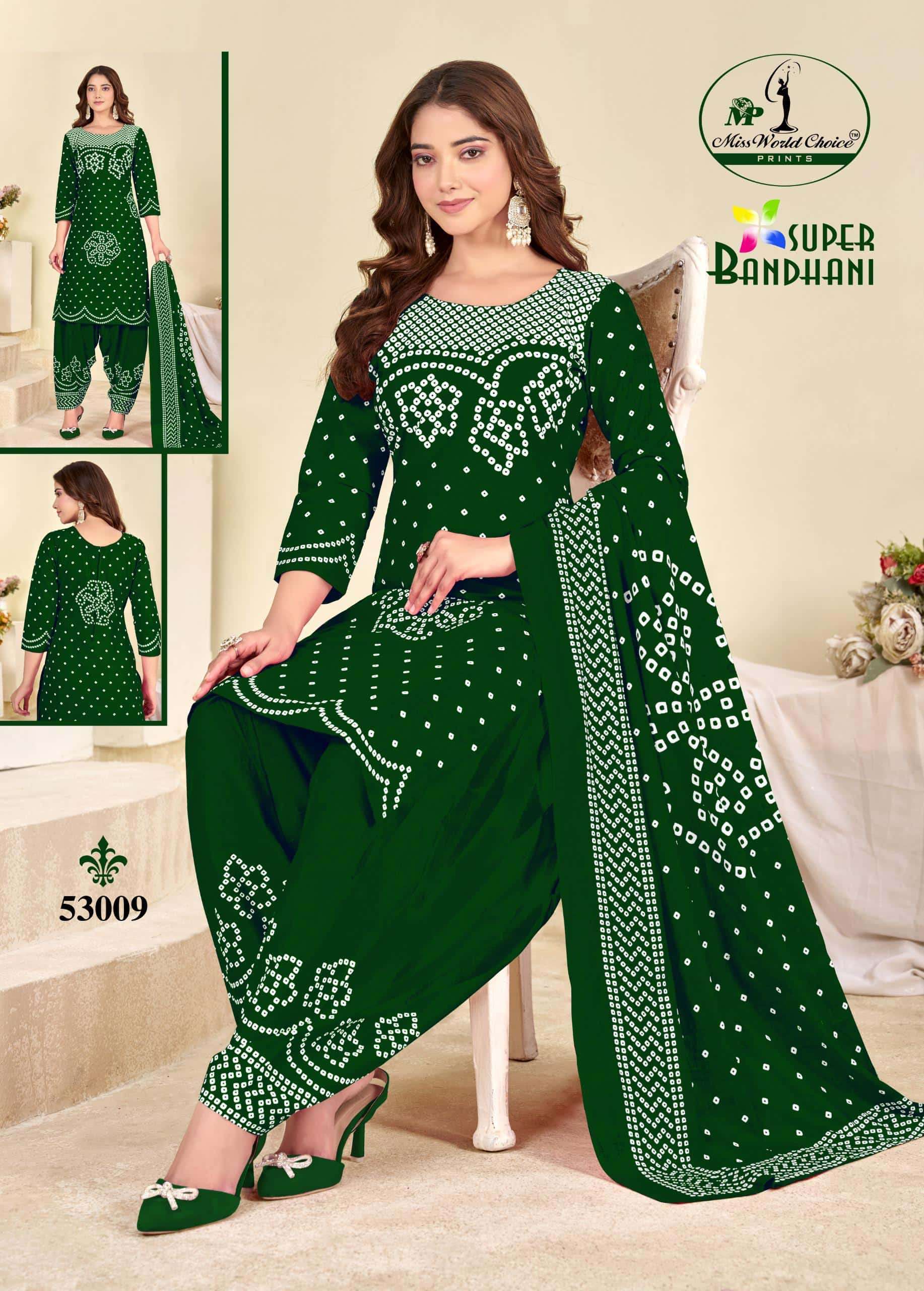 Miss World Choice Super Bandhani Vol 53 Unstitch Cotton Suit Catalog view 2