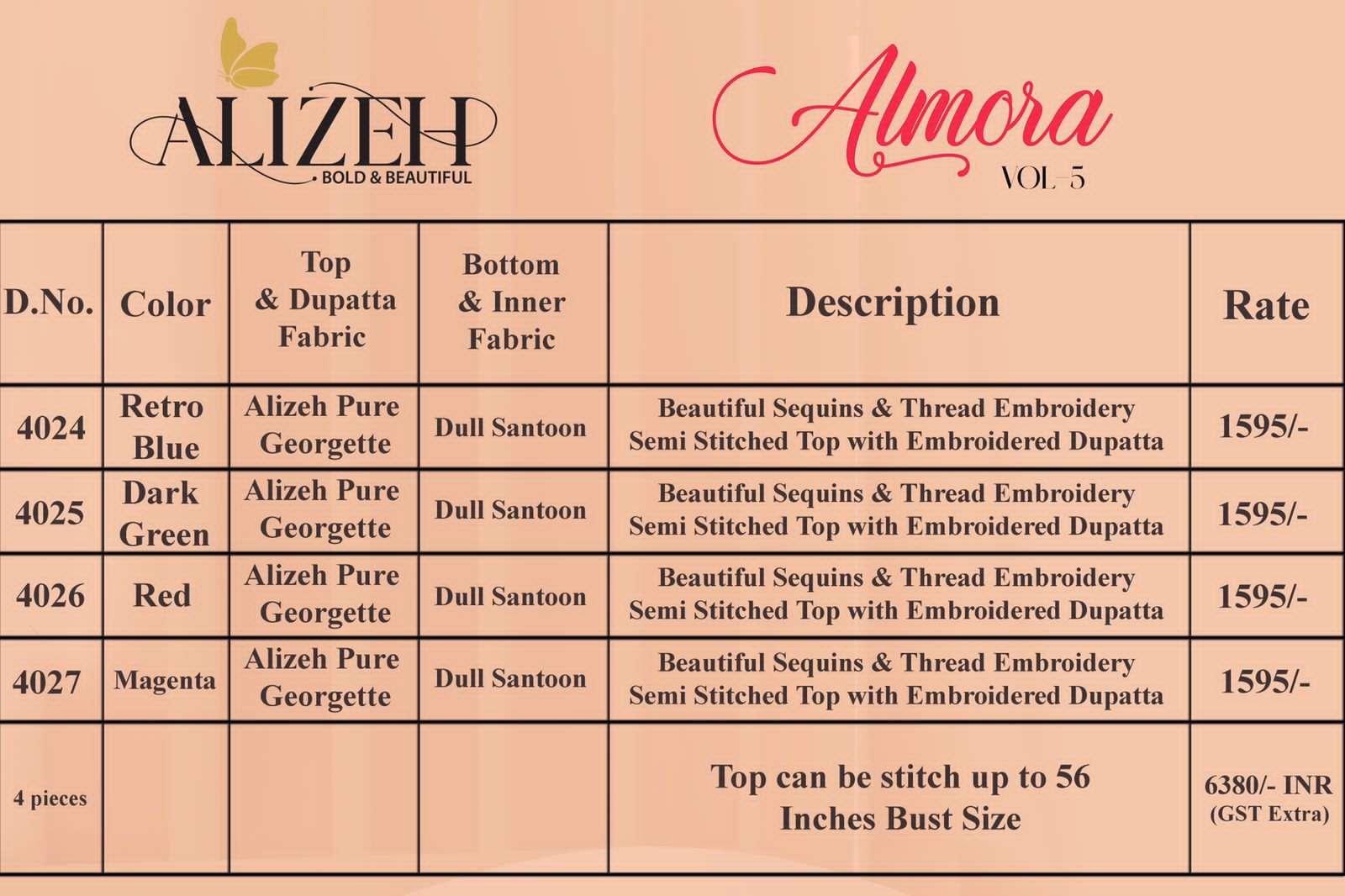 Alizeh Almora Vol 5 Semi Stitched georgette Suit price view 7