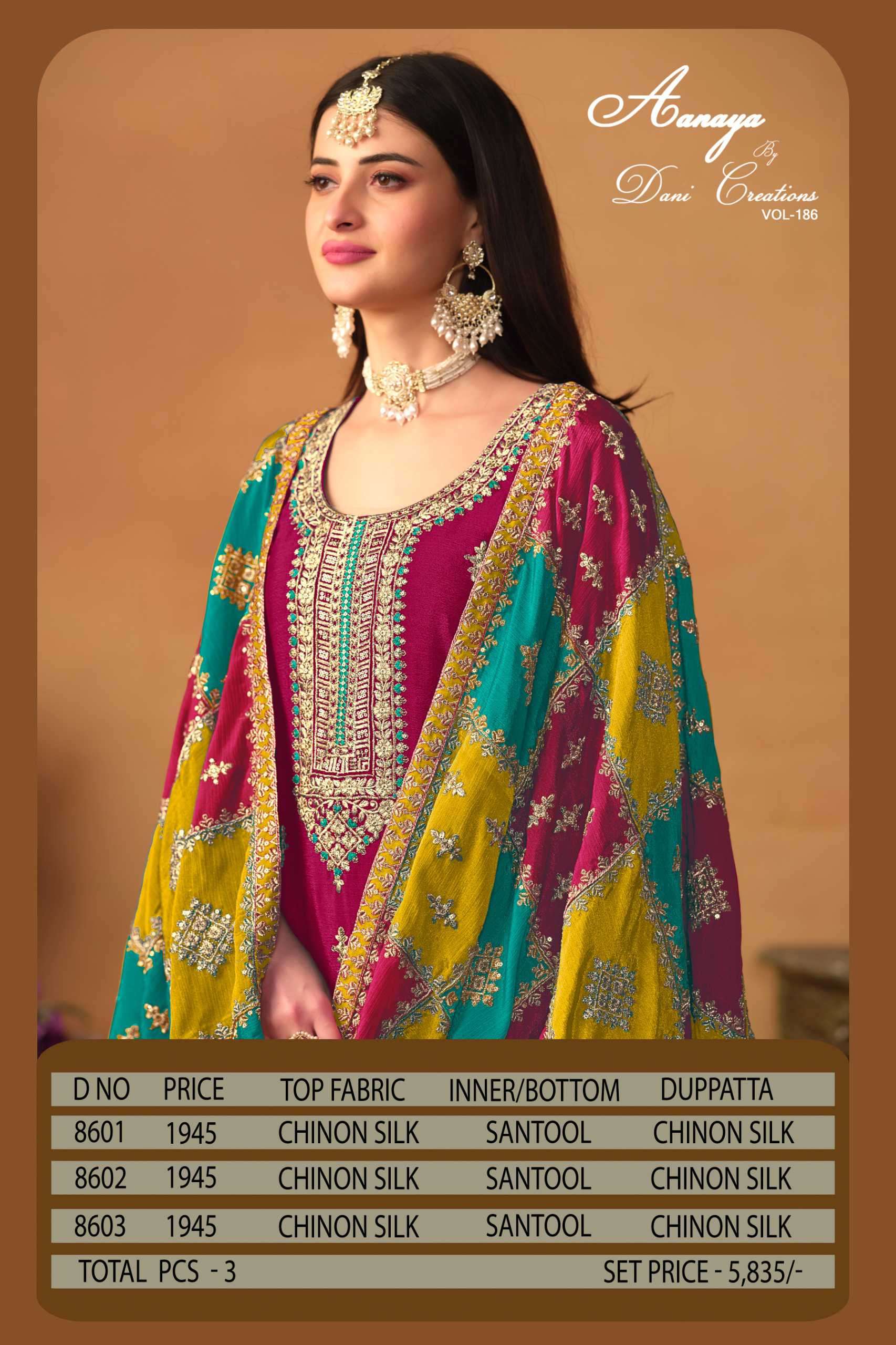 Aanaya Vol 186 8601 To 8603 Designer Work Ladies Dress Festive Collection view 8