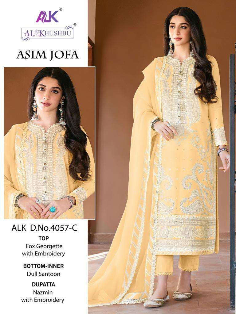 Al Khushbu Asim Jofa 4057 Colors Straight Style Pakistani Designer Suit view 4