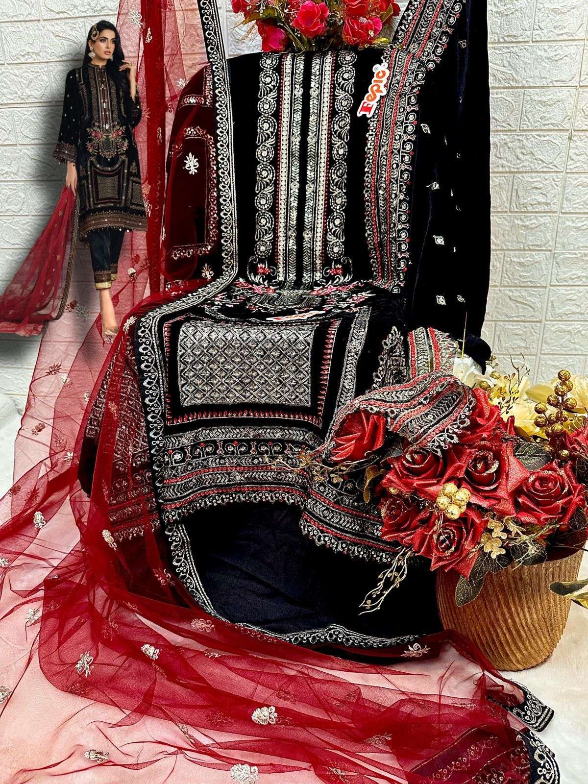 Fepic V 17019 Pakistani Style Designer Embroidered Velvet Suit Collection view 2
