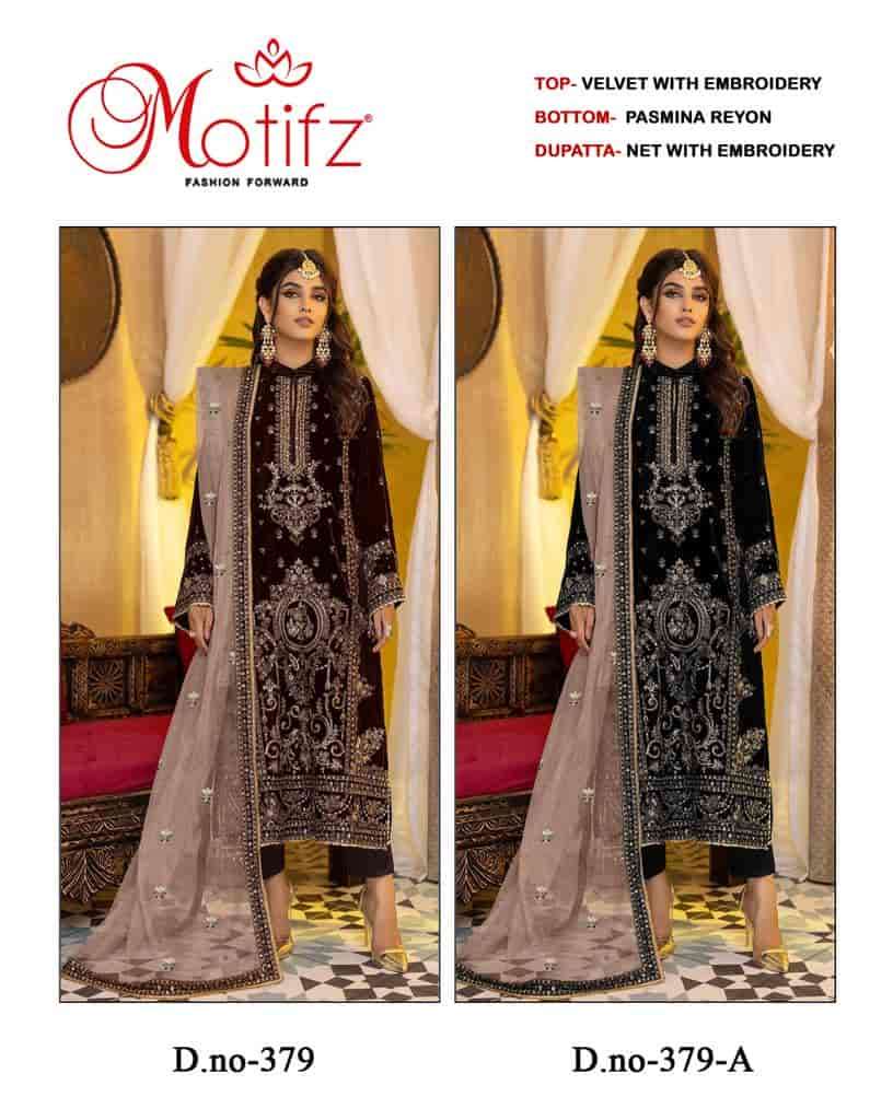Motifz 379 Colors Exclusive Heavy Designer Style Party Wear Velvet Suit Wholesalers view 3