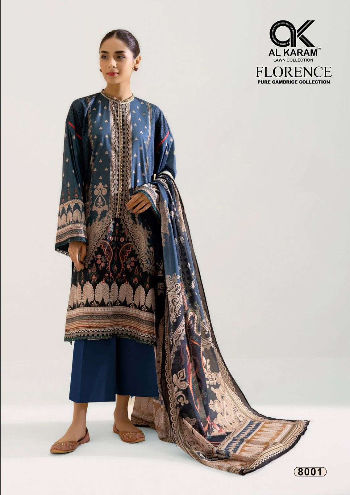 Al Karam Florence Vol 8 Pure Cambric Cotton Dress Material view 5