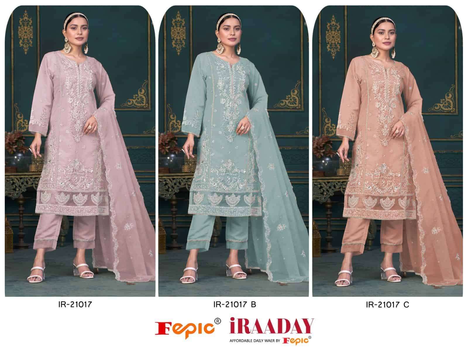 Fepic Iraaday IR 21017 Colors Pakistani Designer Style Organza Embroidered Suit Collection view 5