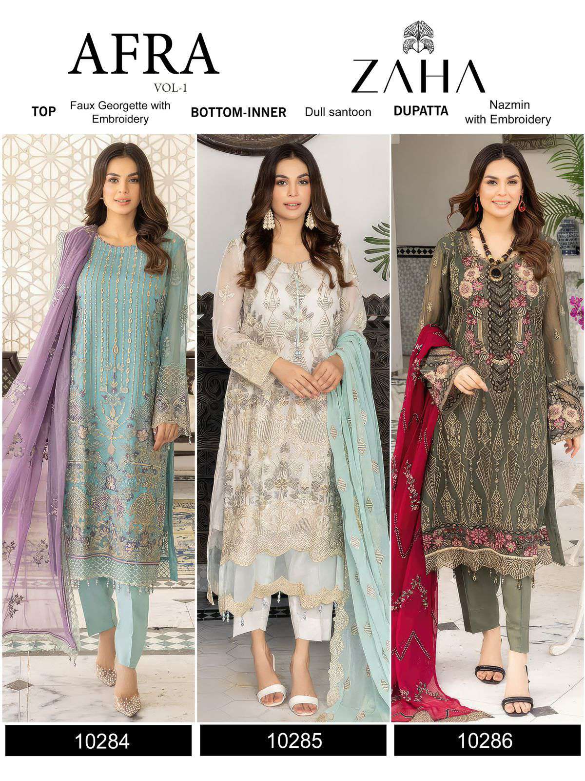 Zaha Afra Vol 1 10284 To 10286 Designer Georgette Suit Pakistani Collection view 6