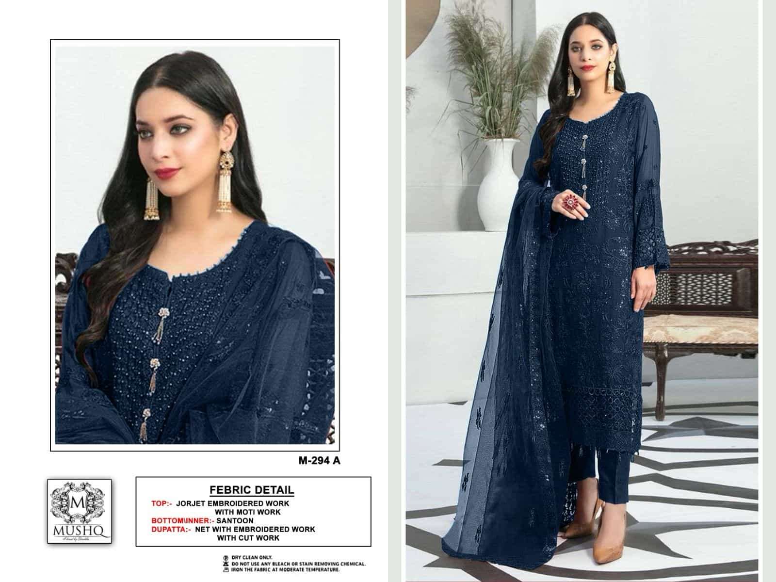 Mushq M 294 Colors Pakistani Latest New Designer Party Wear Suit Wholesalers