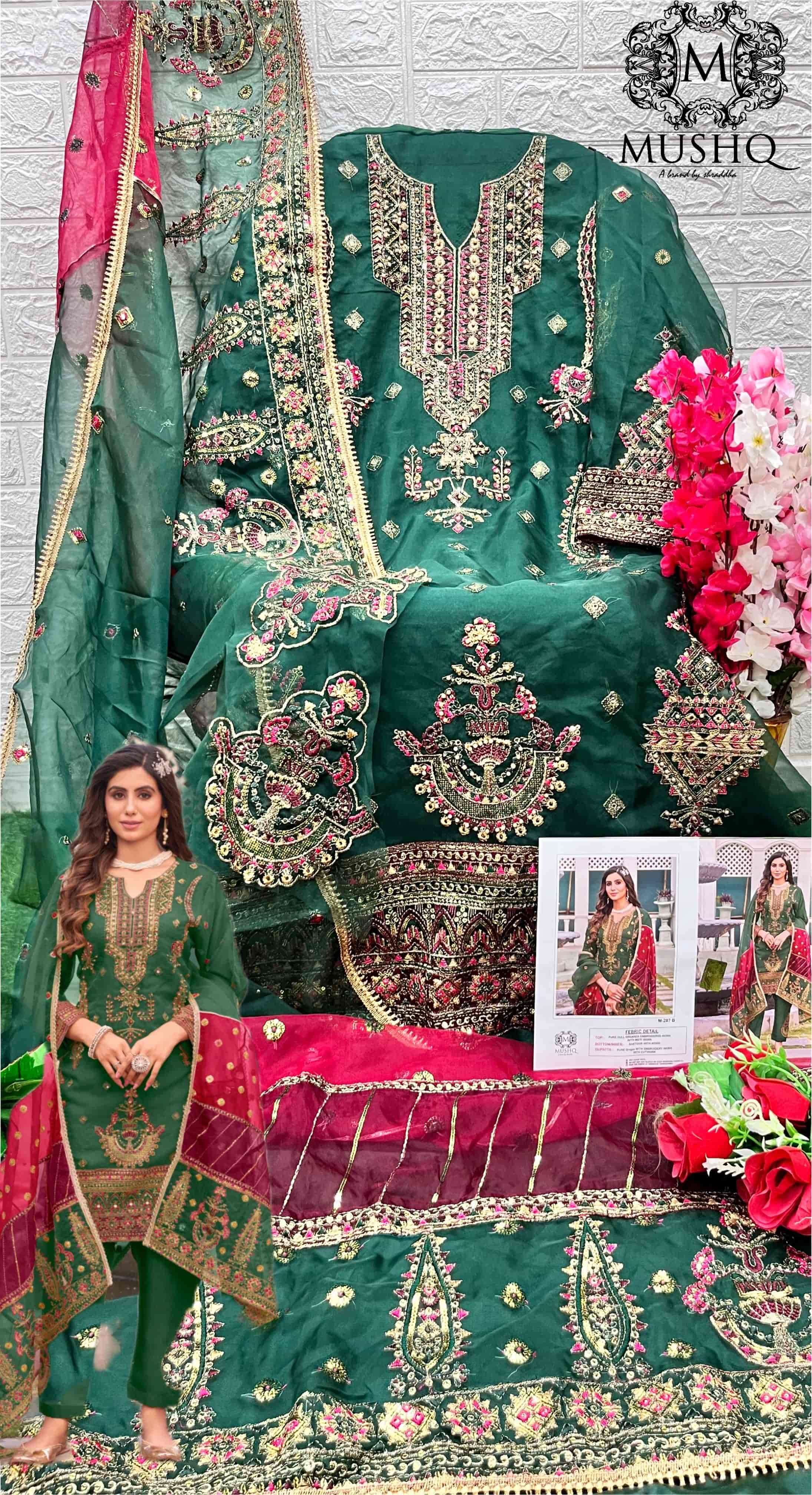 Mushq M 287 Colors Pakistani Festive Wear style Embroidered Designs Suit Exporters view 7