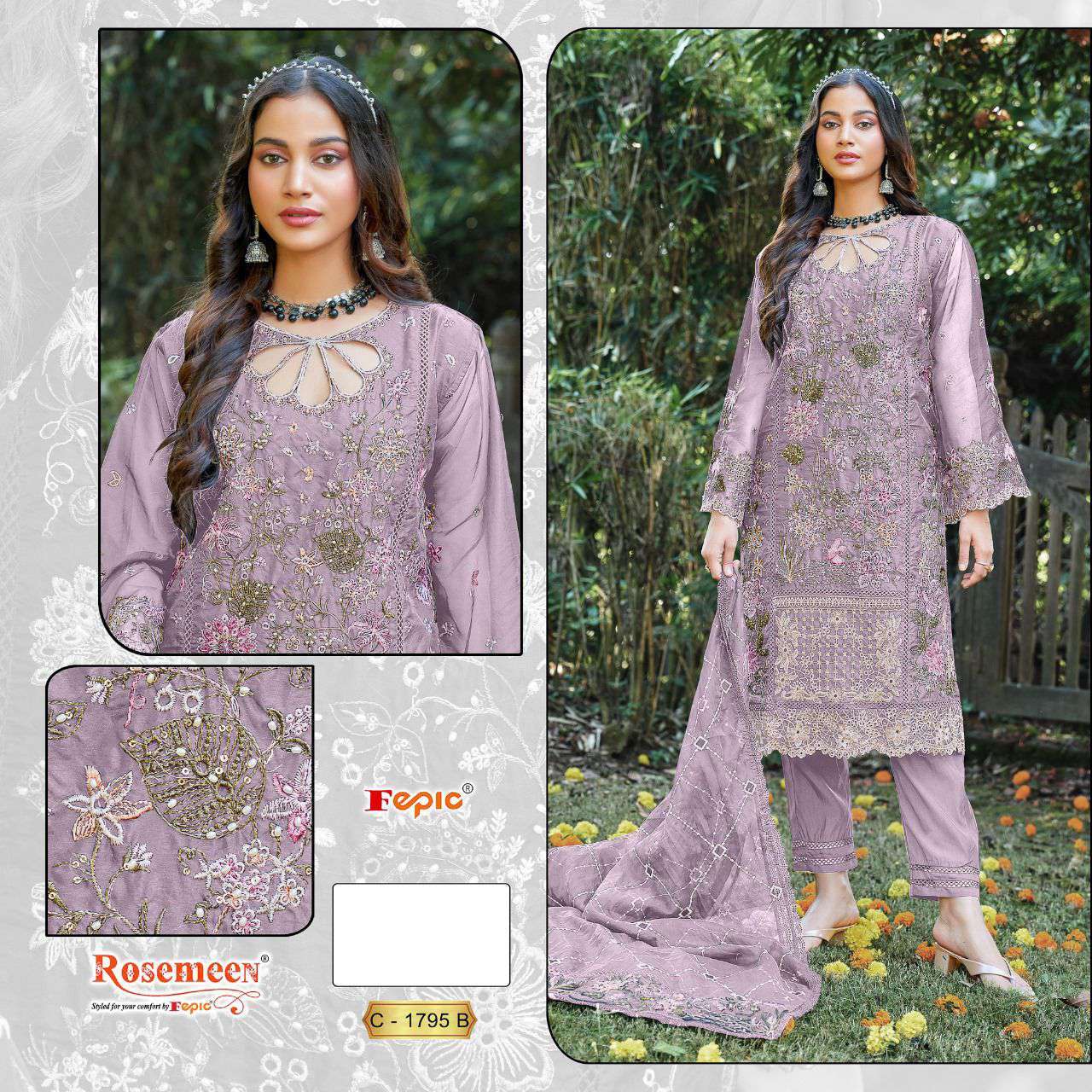 Fepic C 1795 Colors Latest Designs Pakistani Organza Suit Wholesalers view 3