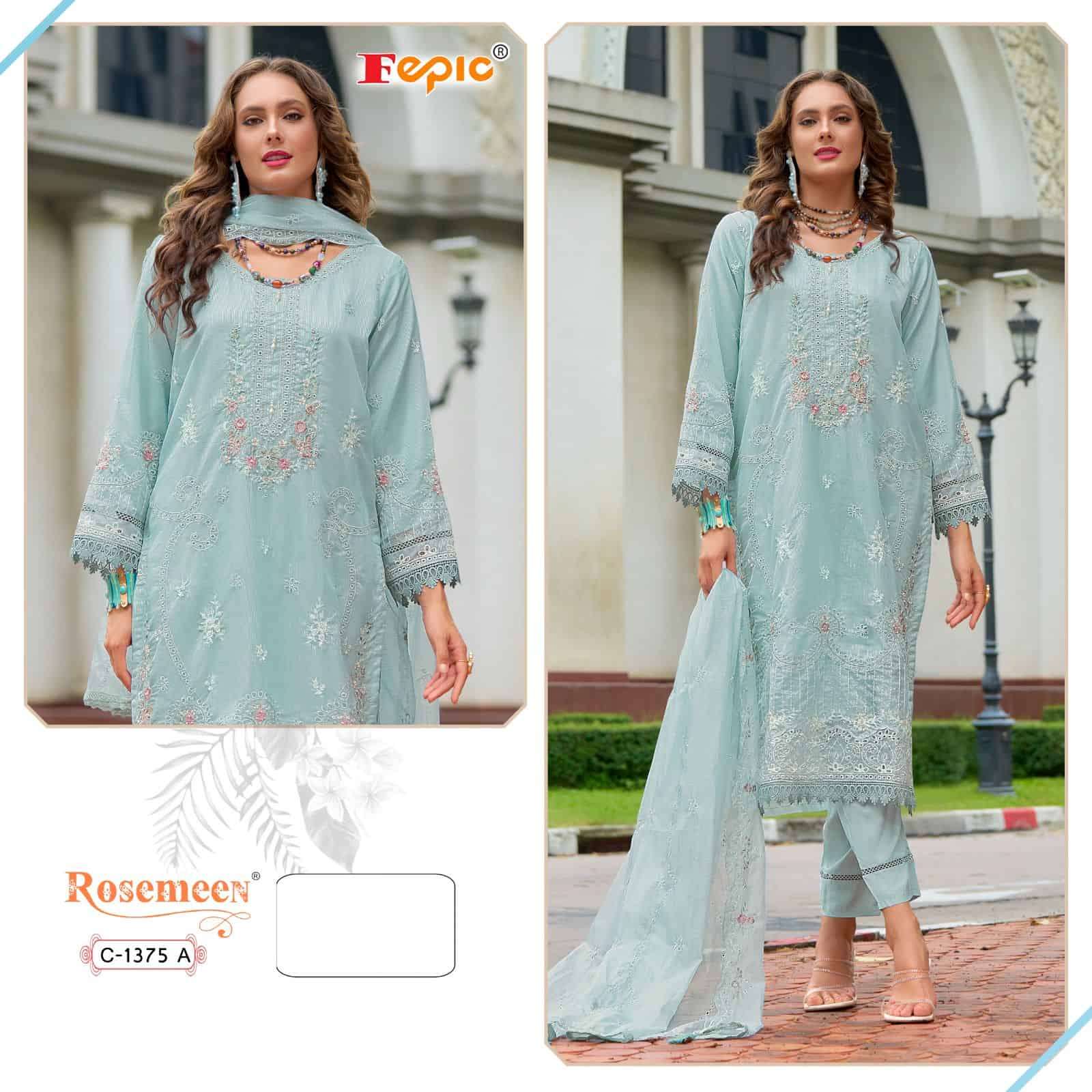 Fepic C 1375 A Pakistani Style Designer Checks Embroidery Suit Ensemble