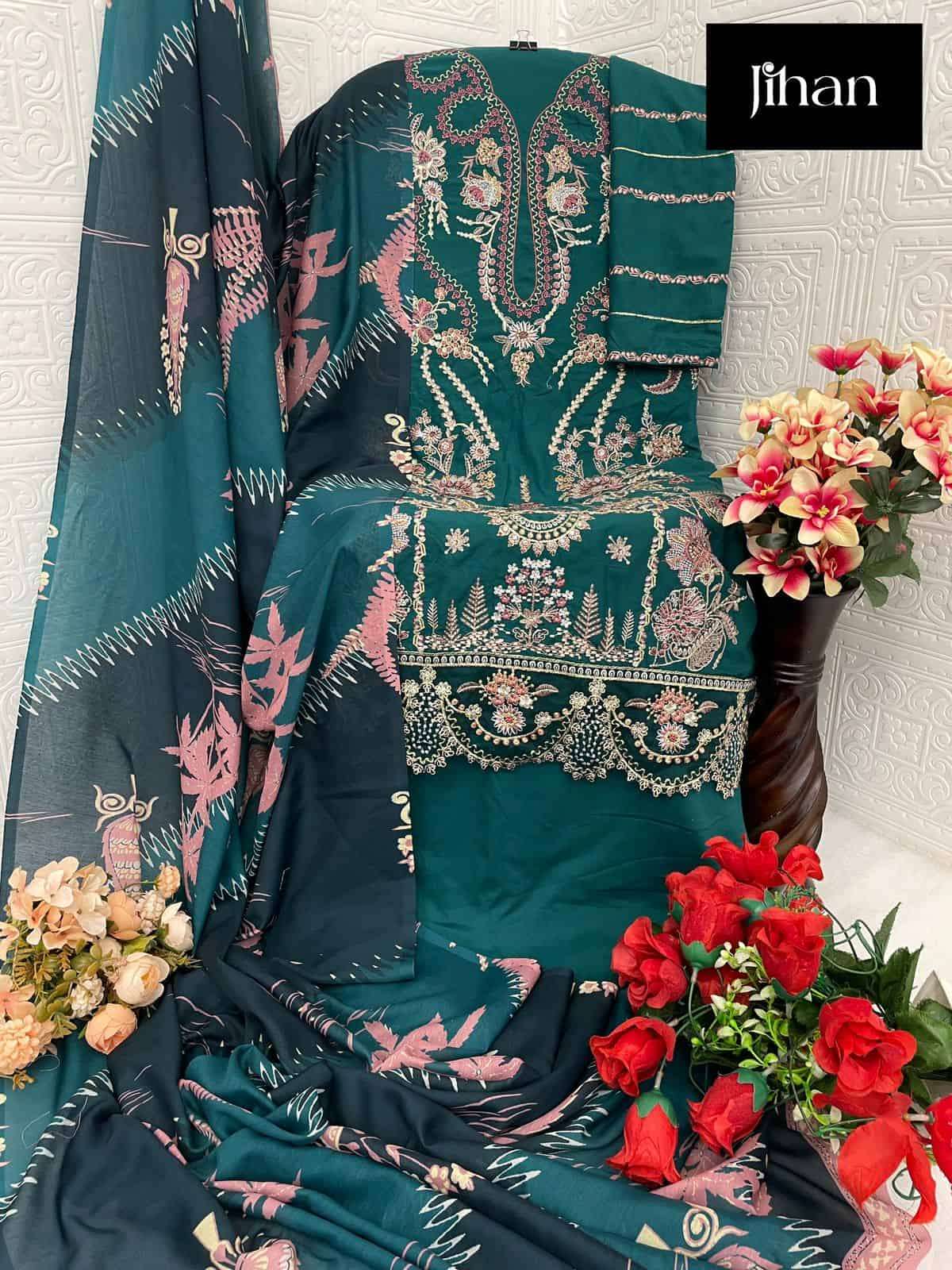 Jihan Riwayat Luxury Lawn Collection Embroidered Designer Dress Ensemble view 4