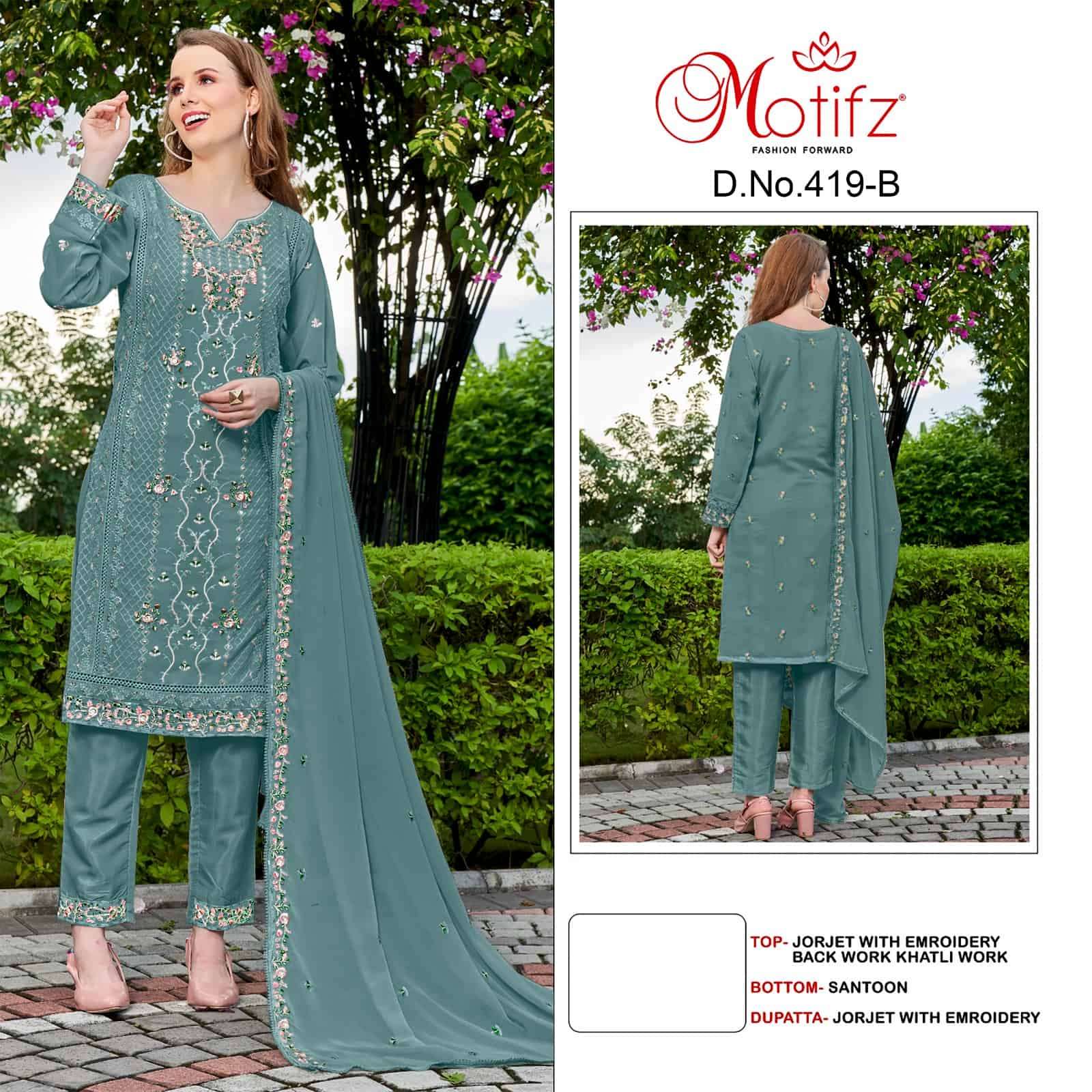 Motifz 419 Colors Pakistani Fancy Designer Style Salwar Suit Wholesalers view 2