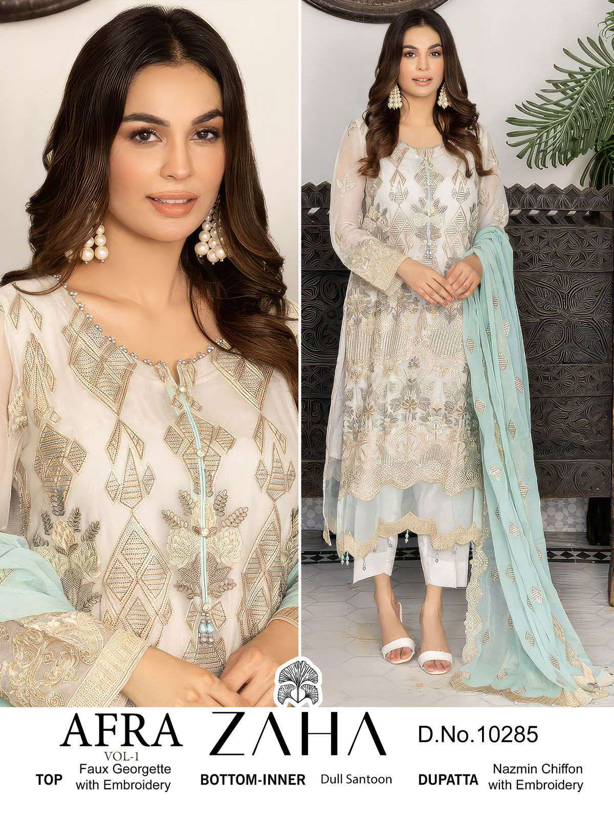 Zaha Afra Vol 1 10284 To 10286 Designer Georgette Suit Pakistani Collection view 3