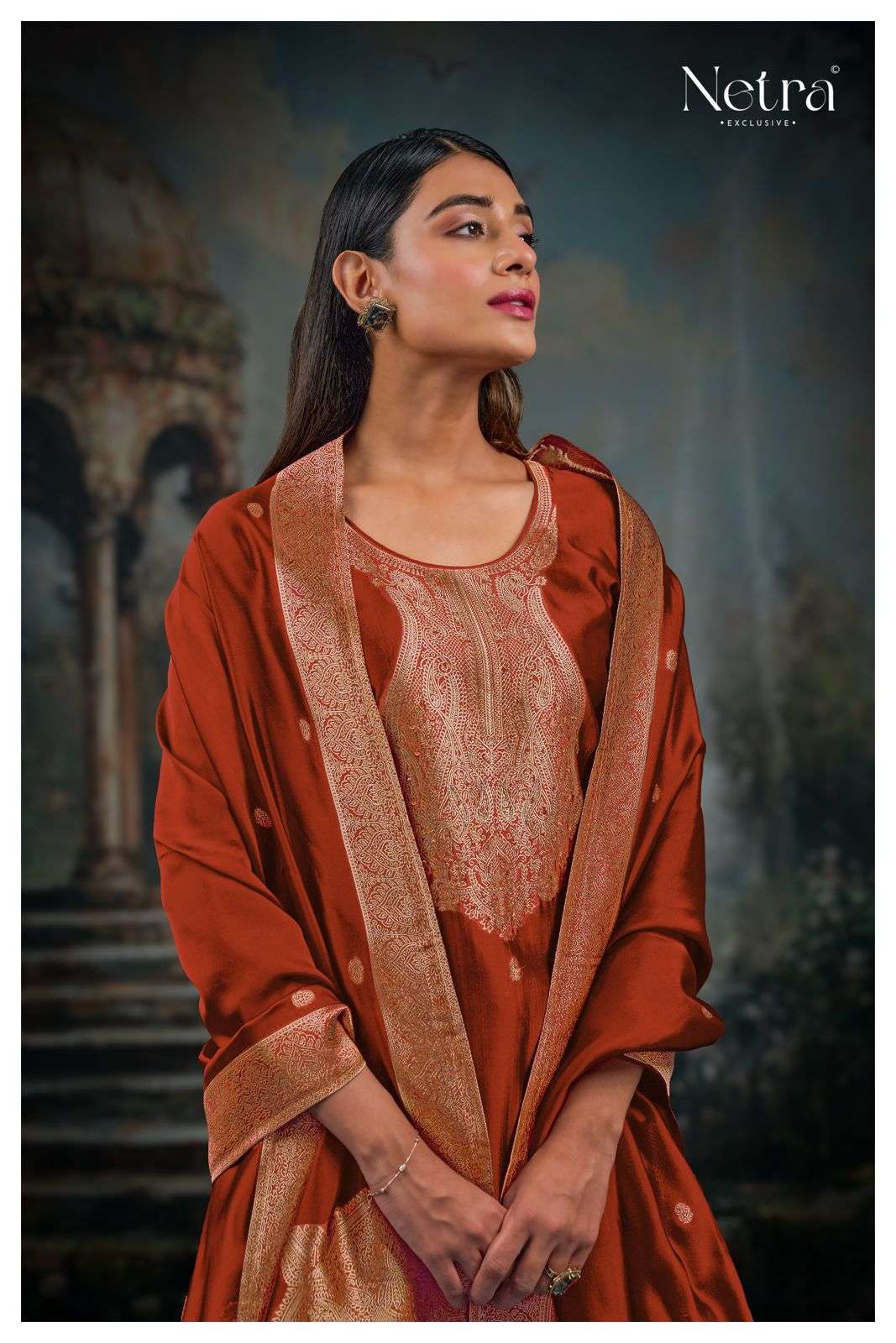 Netra Vrisa Rust Edition Jacquard Suit view 5