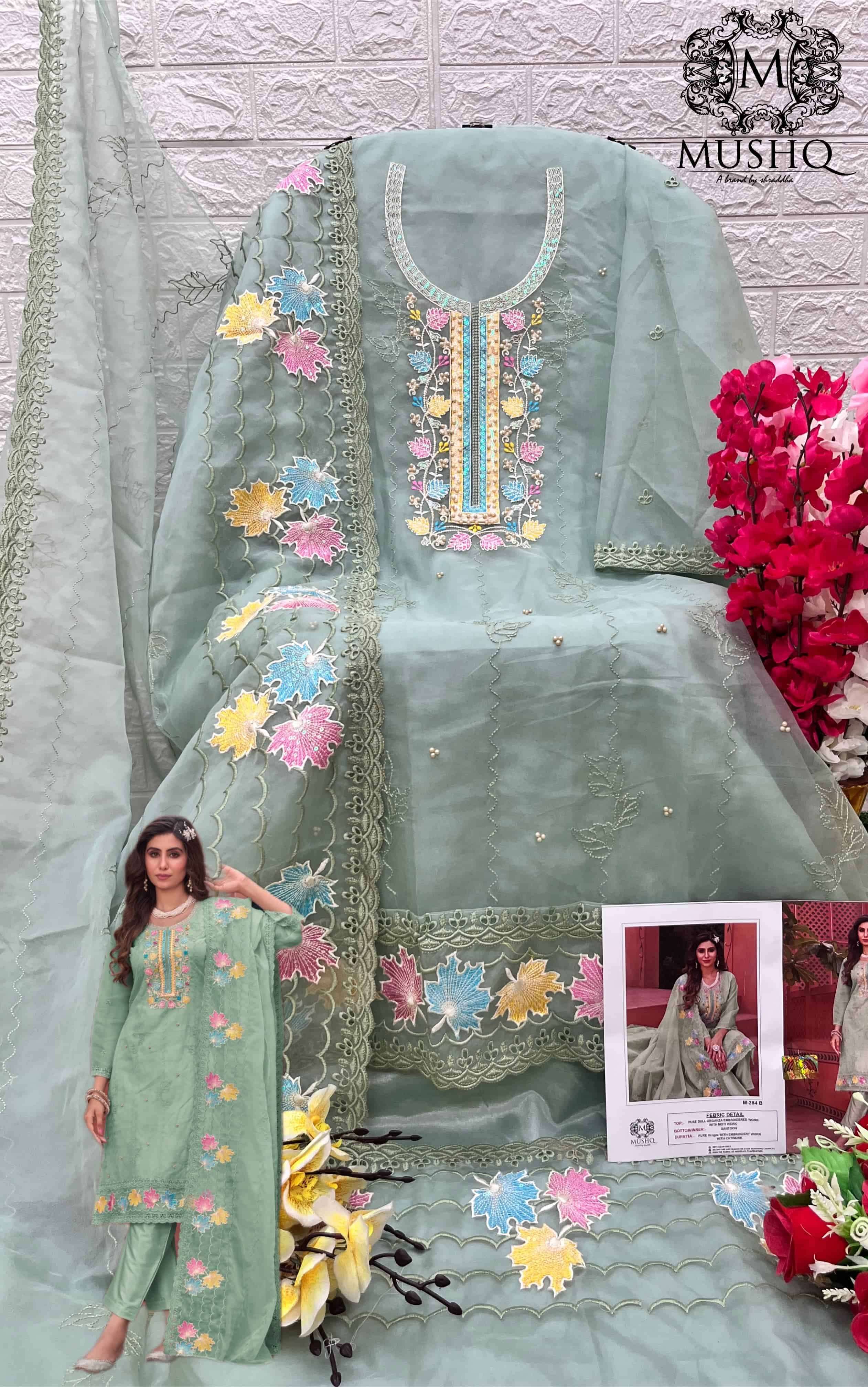 Mushq M 284 Colors Fancy New Designer Style Pakistani Salwar Suit Online view 9