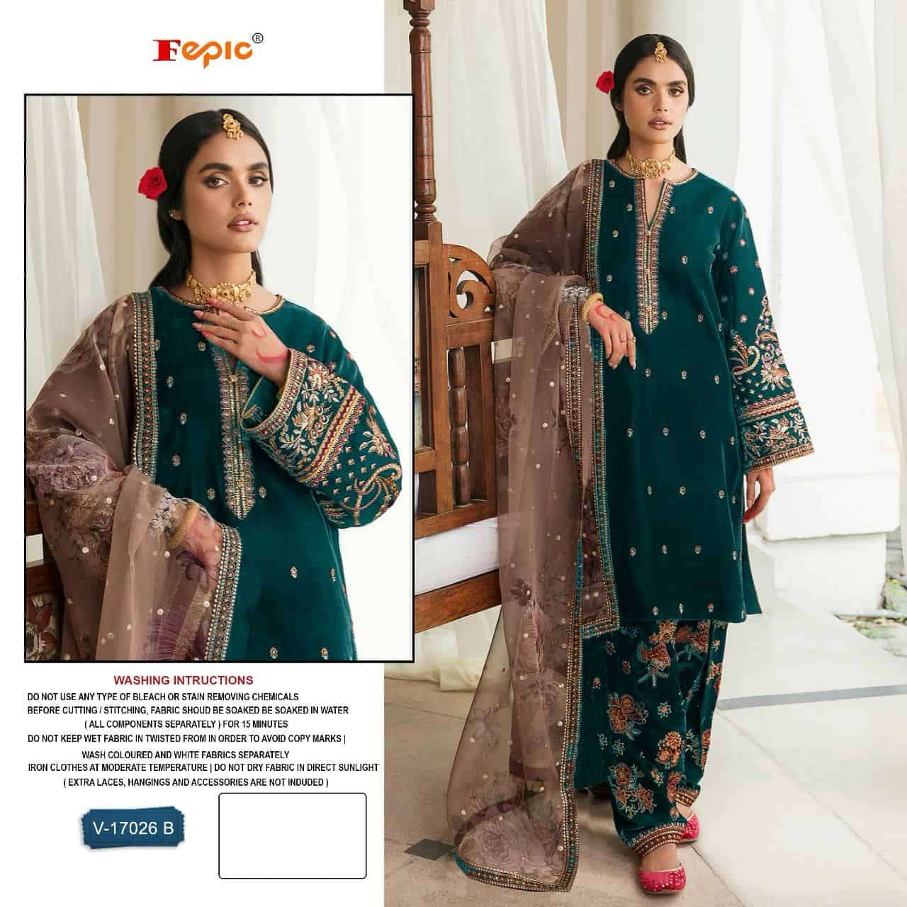 Fepic V 17026 B Heavy Designer Style Pakistani Velvet Suit Exporter