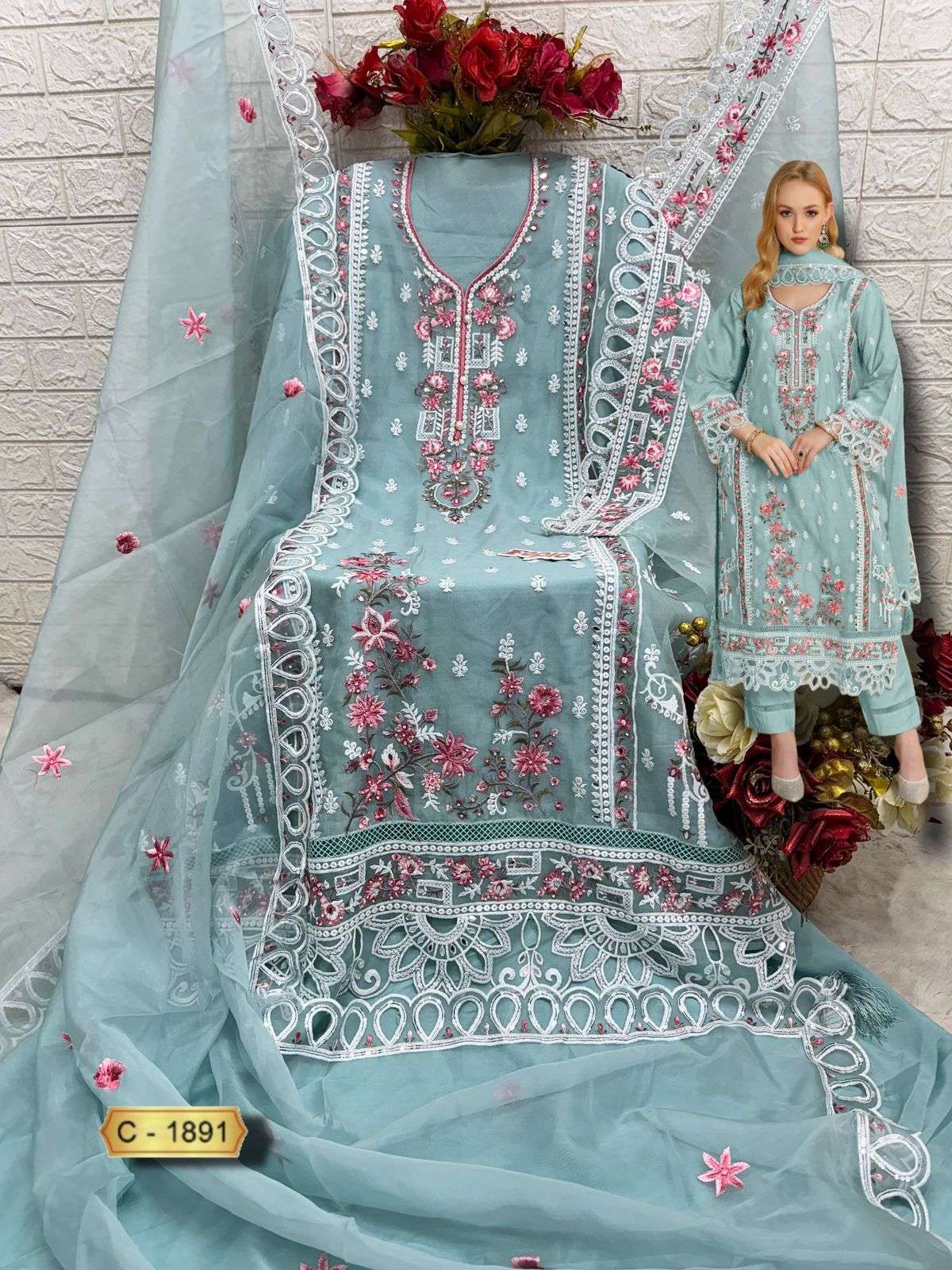 Fepic C 1891 Colors Pakistani Organza Suit Catalog Wholesalers view 4