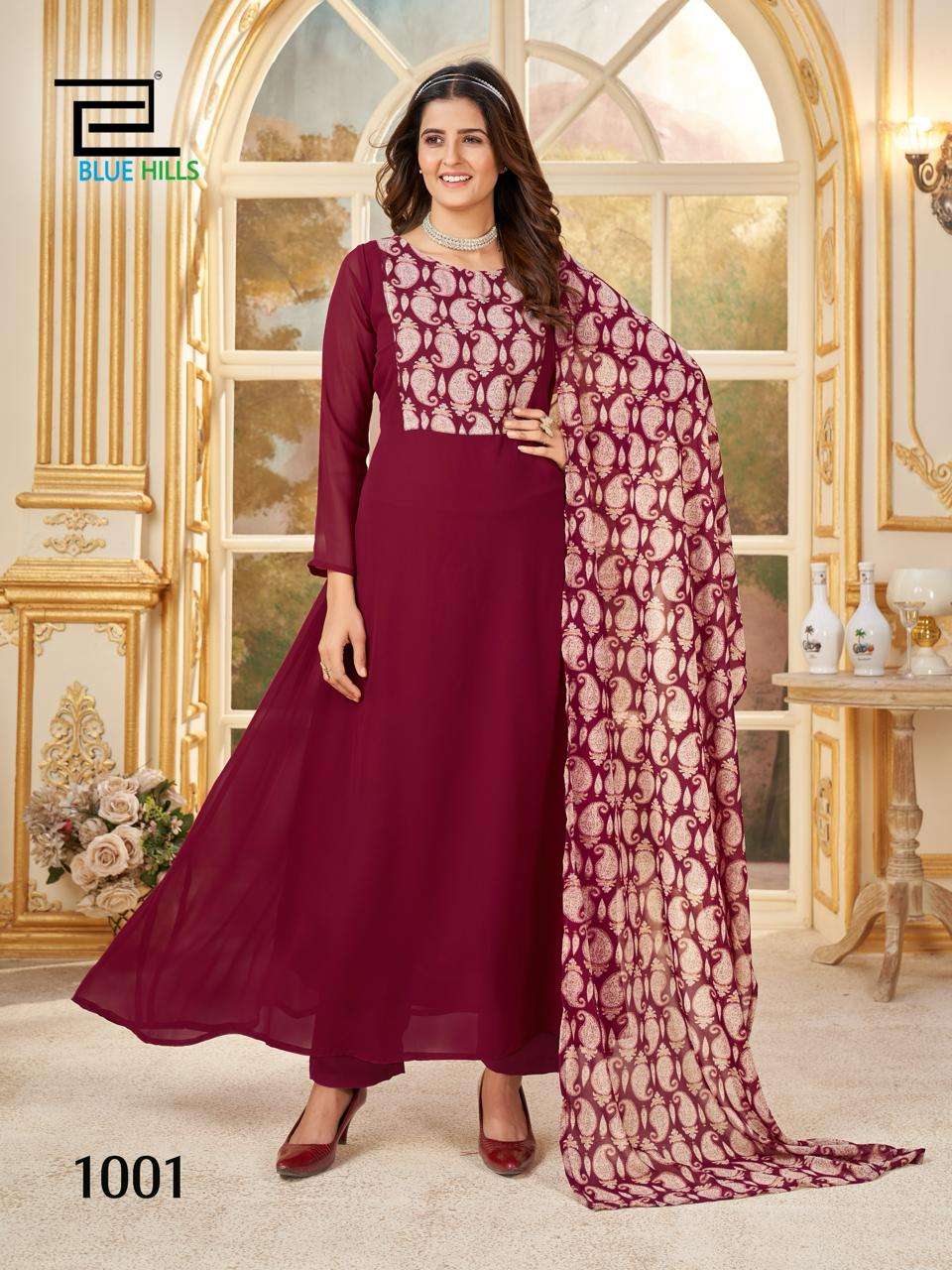 Blue Hills Nithya Fancy Georgette Anarkali Style Kurti Pant Dupatta New Designs view 5
