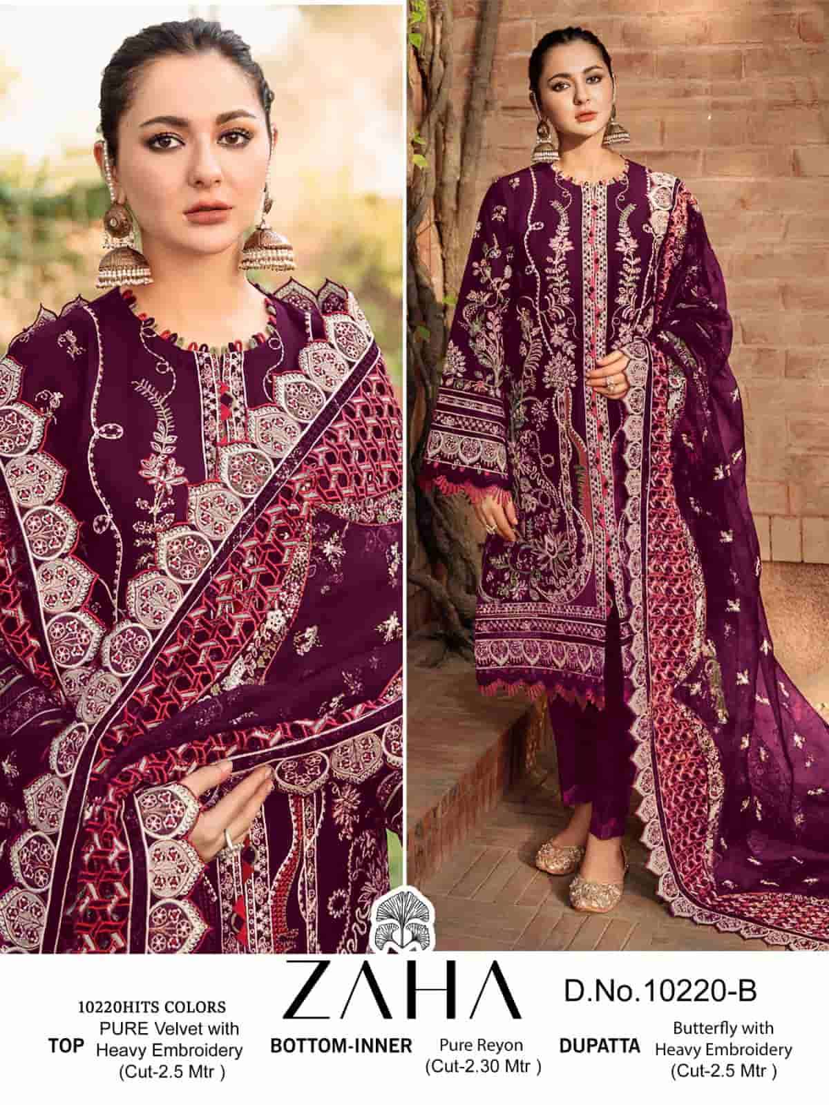 Zaha Aafiya Vol 1 10220 Hits Colors Pakistani Heavy Designer Velvet Suit Exporters view 2