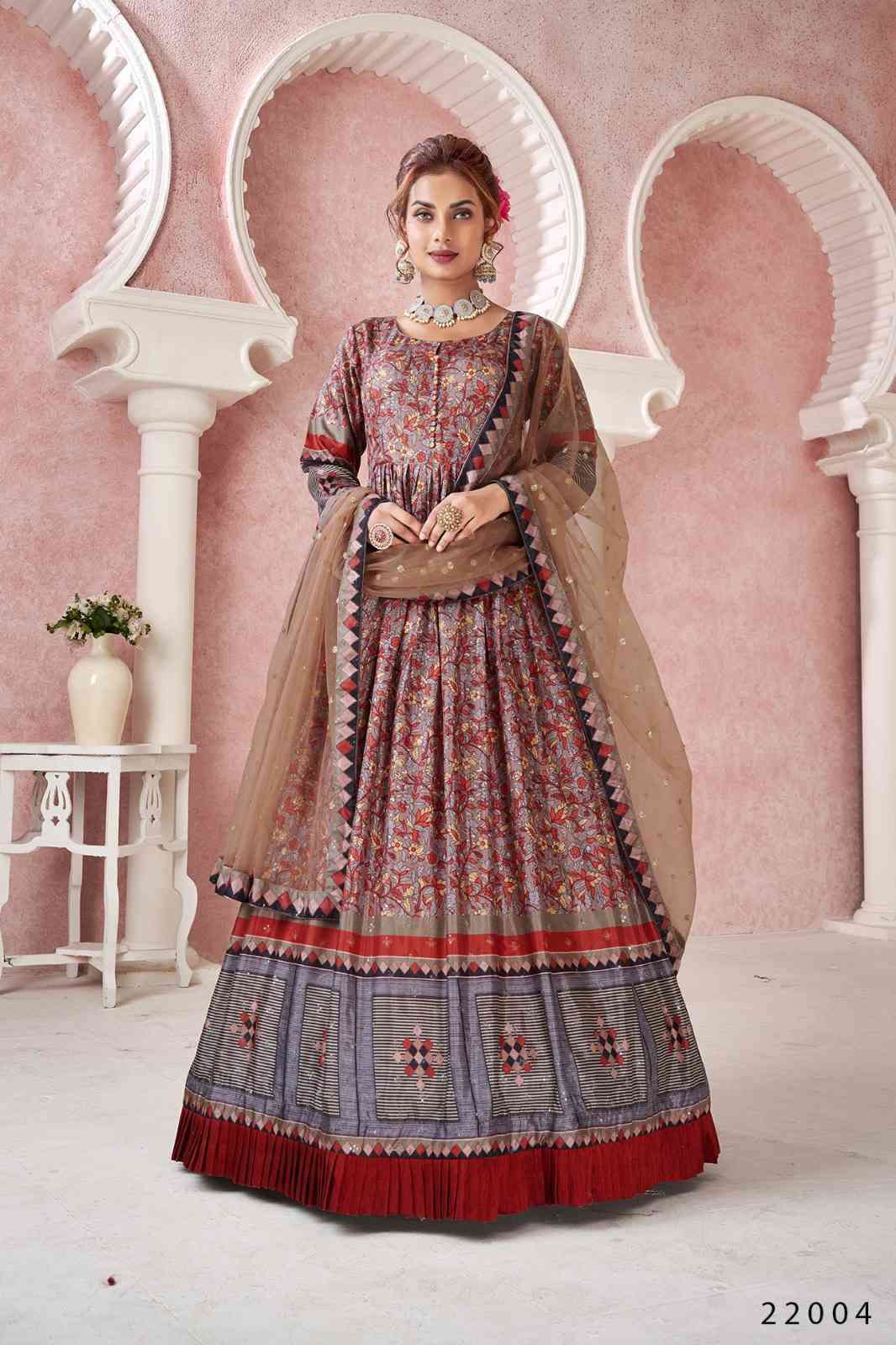 Tejasvee Kimaya 22001 To 2205 Partywear Silk Gown Dupatta Set view 13