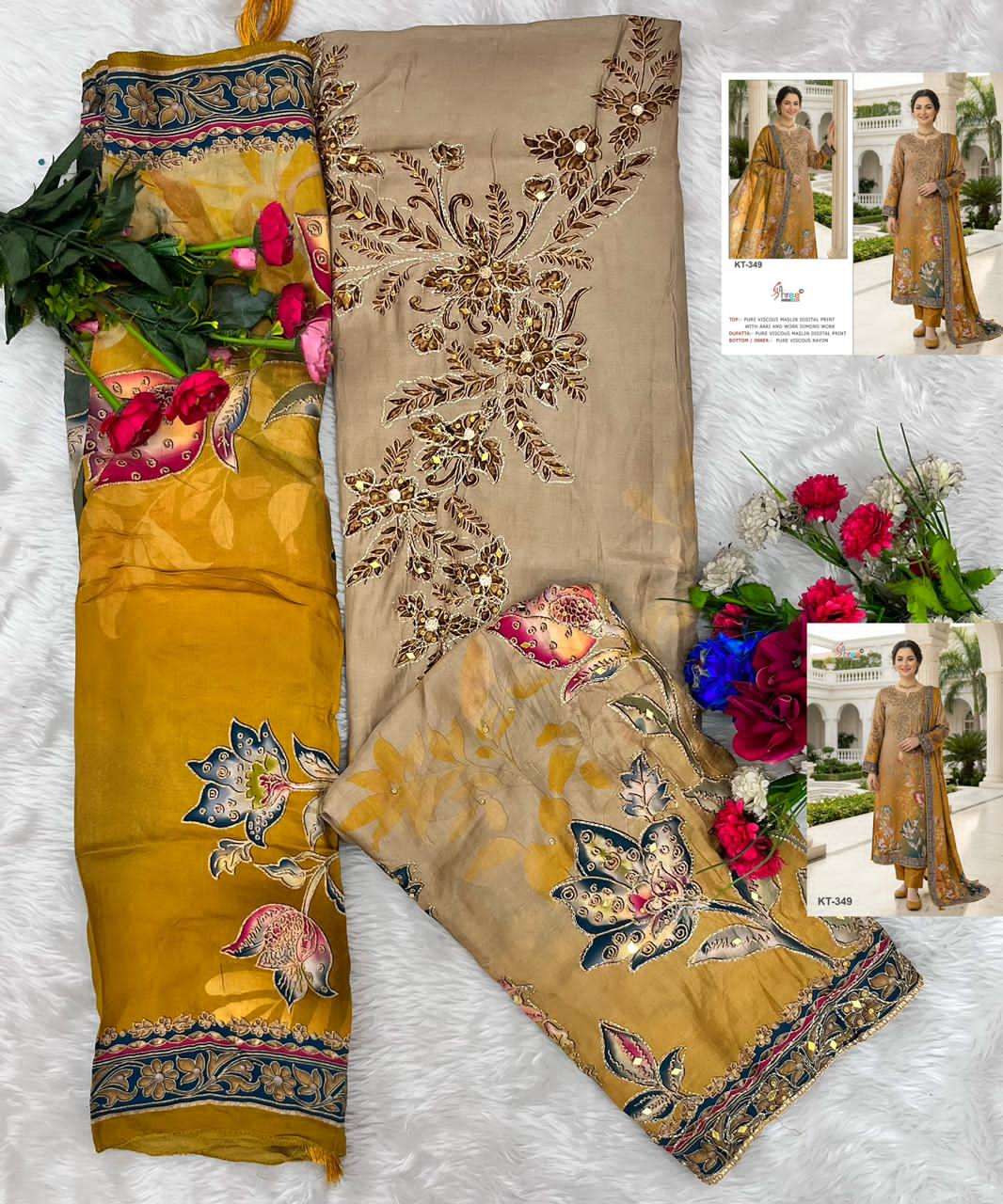 Fancy Muslin Pakistani Salwar Suit - KT 349 view 3