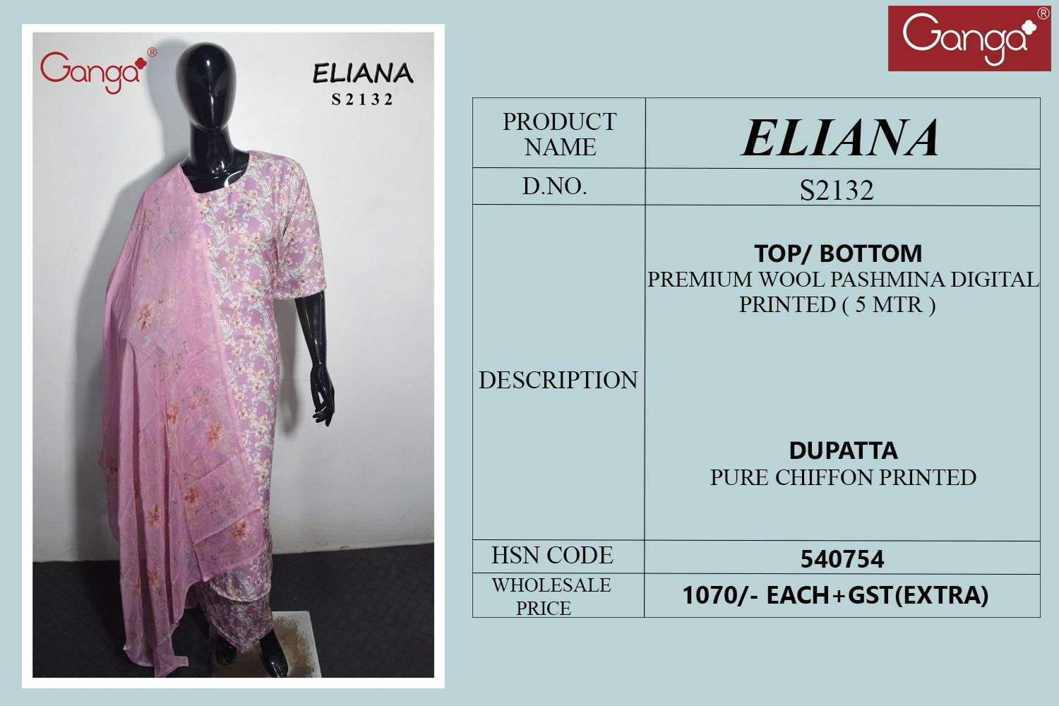 Ganga Eliana Digital Print Pashmina Branded Winter Suits view 2