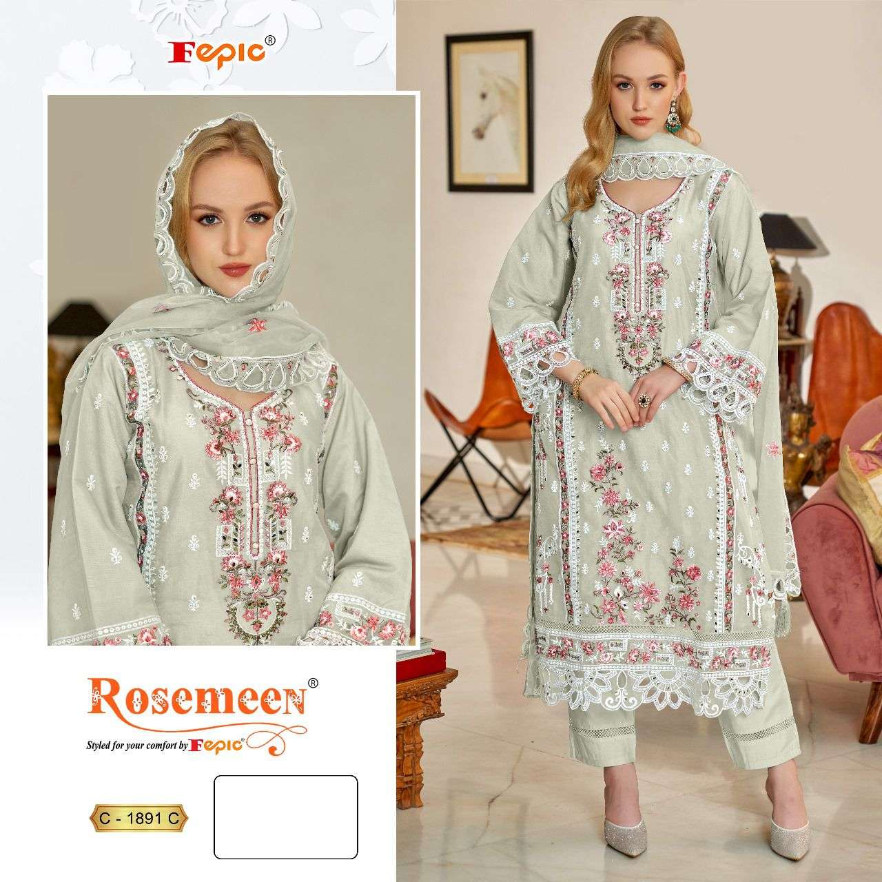 Fepic C 1891 Colors Pakistani Organza Suit Catalog Wholesalers view 3