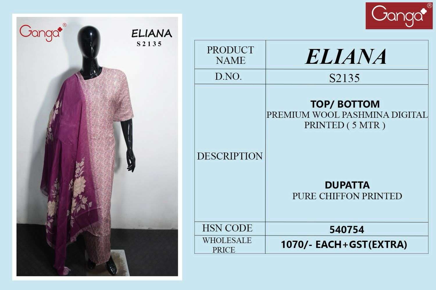 Ganga Eliana 2135 Fancy Pashmina Winter Wear Dress Collection view 3