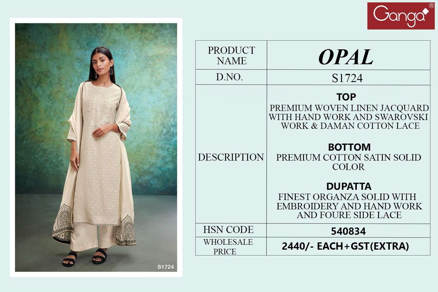 Ganga Opal 1724 Designer Jacquard Salwar Suit Price view 4