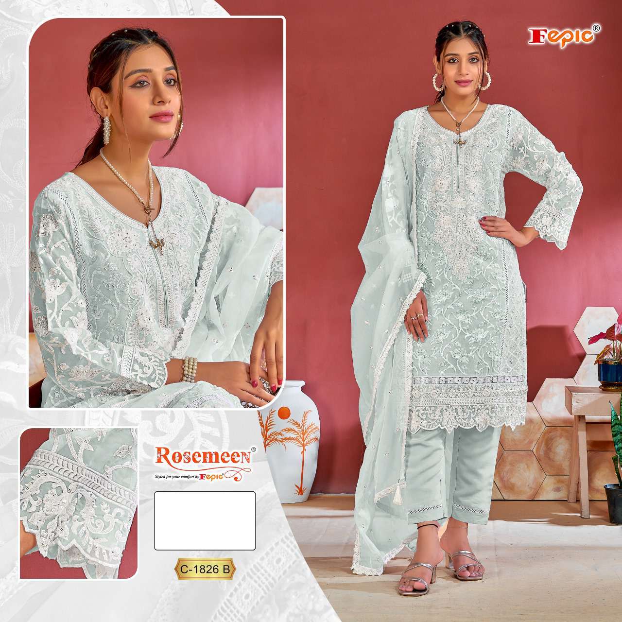Fepic C 1826 Colors Heavy Embroidered Pakistani Suit Exporter view 2