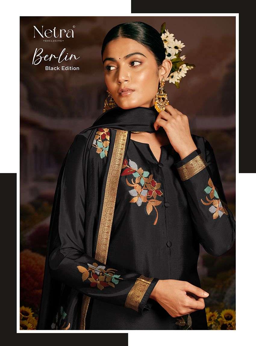 Netra Berlin Black Edition Fancy Woven Silk Suit Premium Collection view 6