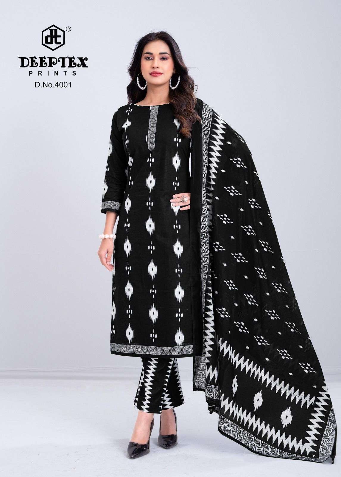 Deeptex Aaliza Black And White Vol 4 Pure Cotton Dress view 7