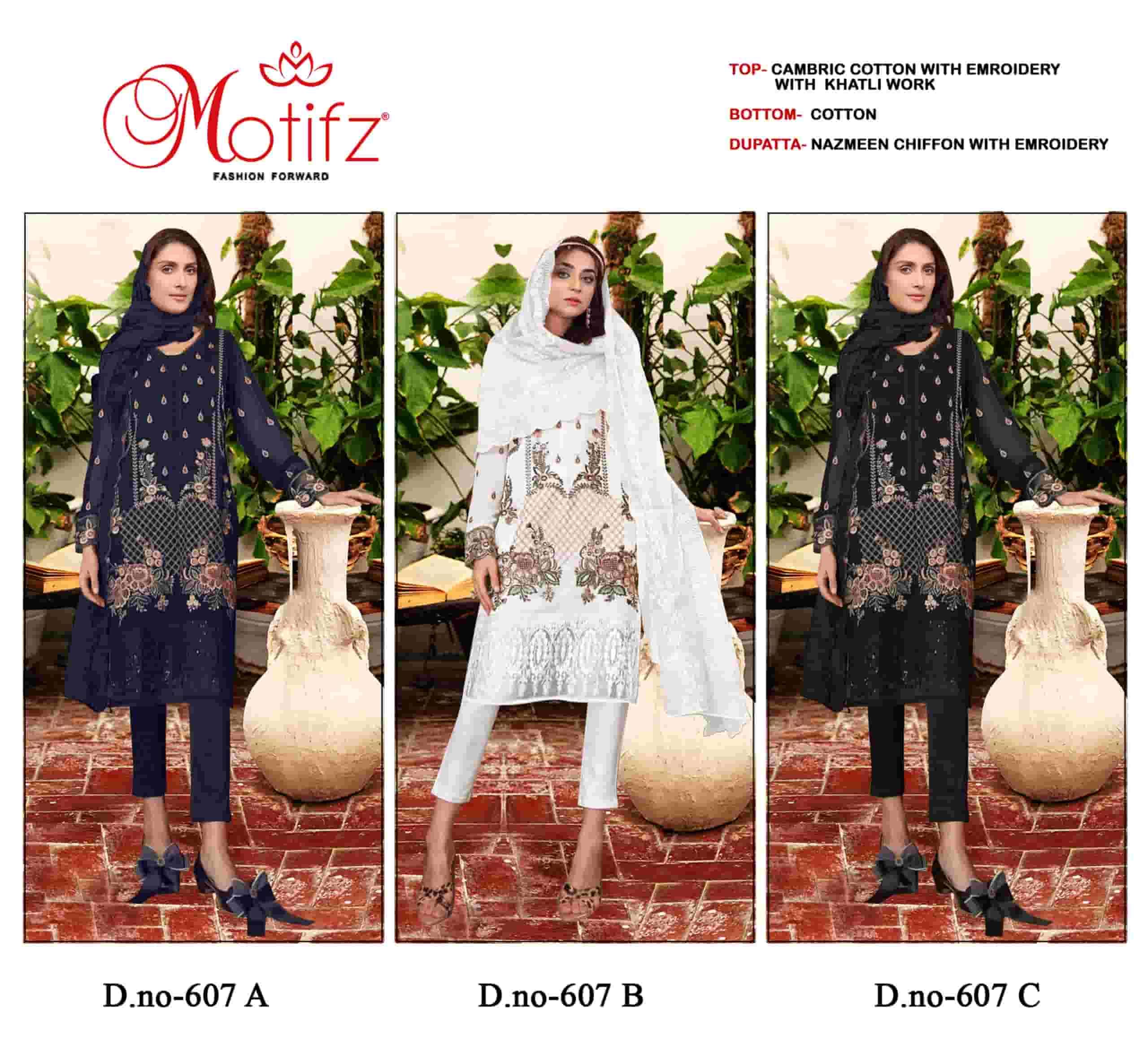 Motifz 607 Colors Pakistani Embroidered Designer Cotton Dress Wholesalers view 3