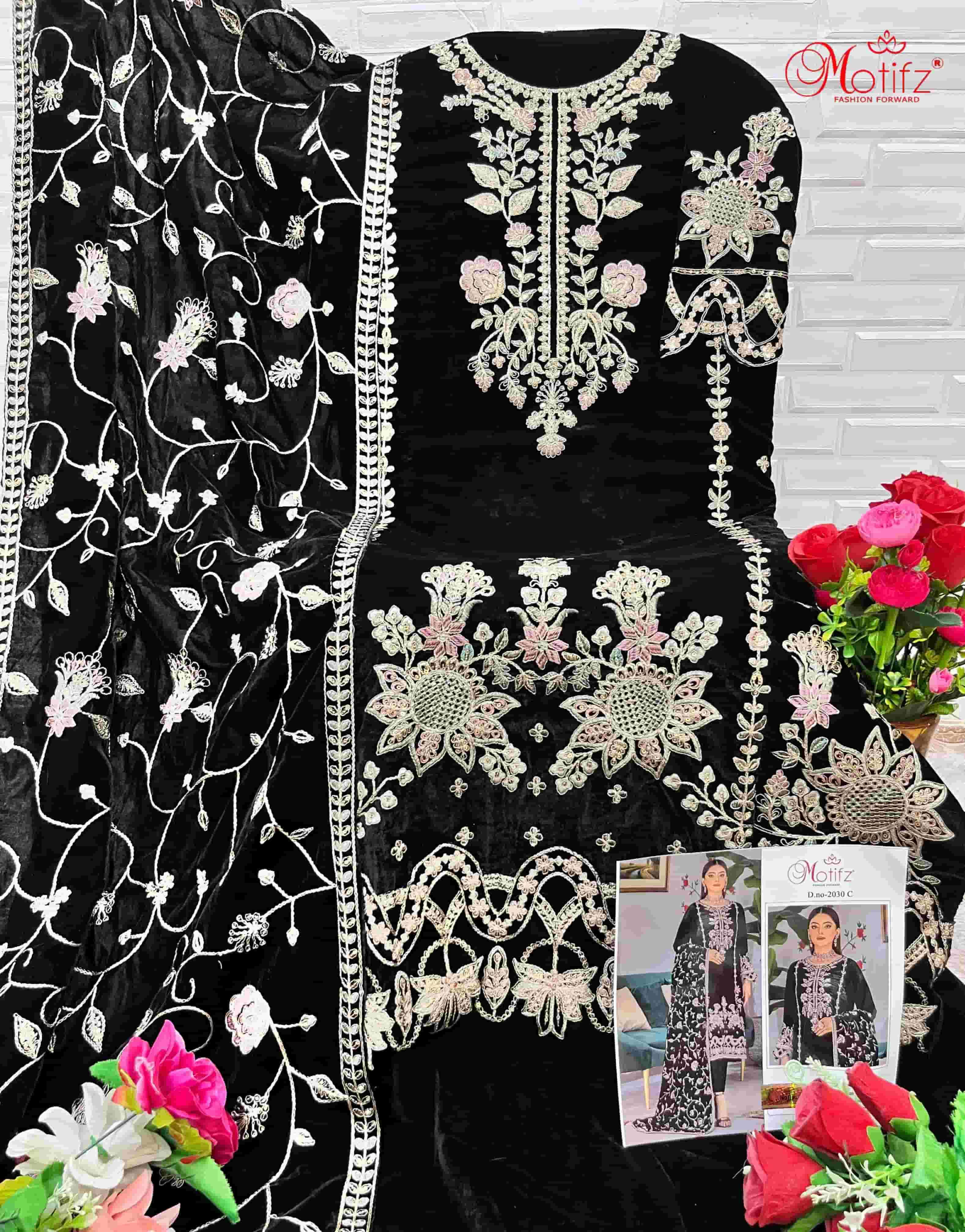 Motifz 2030 C Pakistani Designer Style Party Wear Velvet Collection view 2