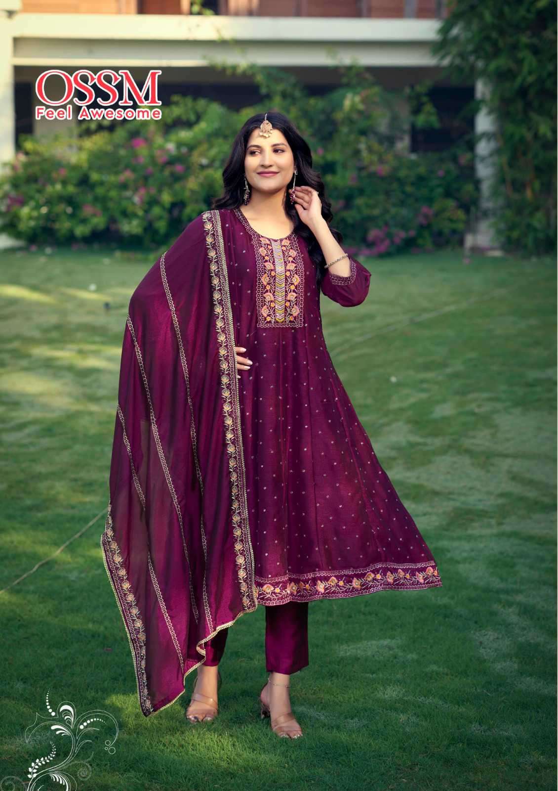 Ossm Shayra Fancy Silk Readymade Anarkali Style Suits view 5