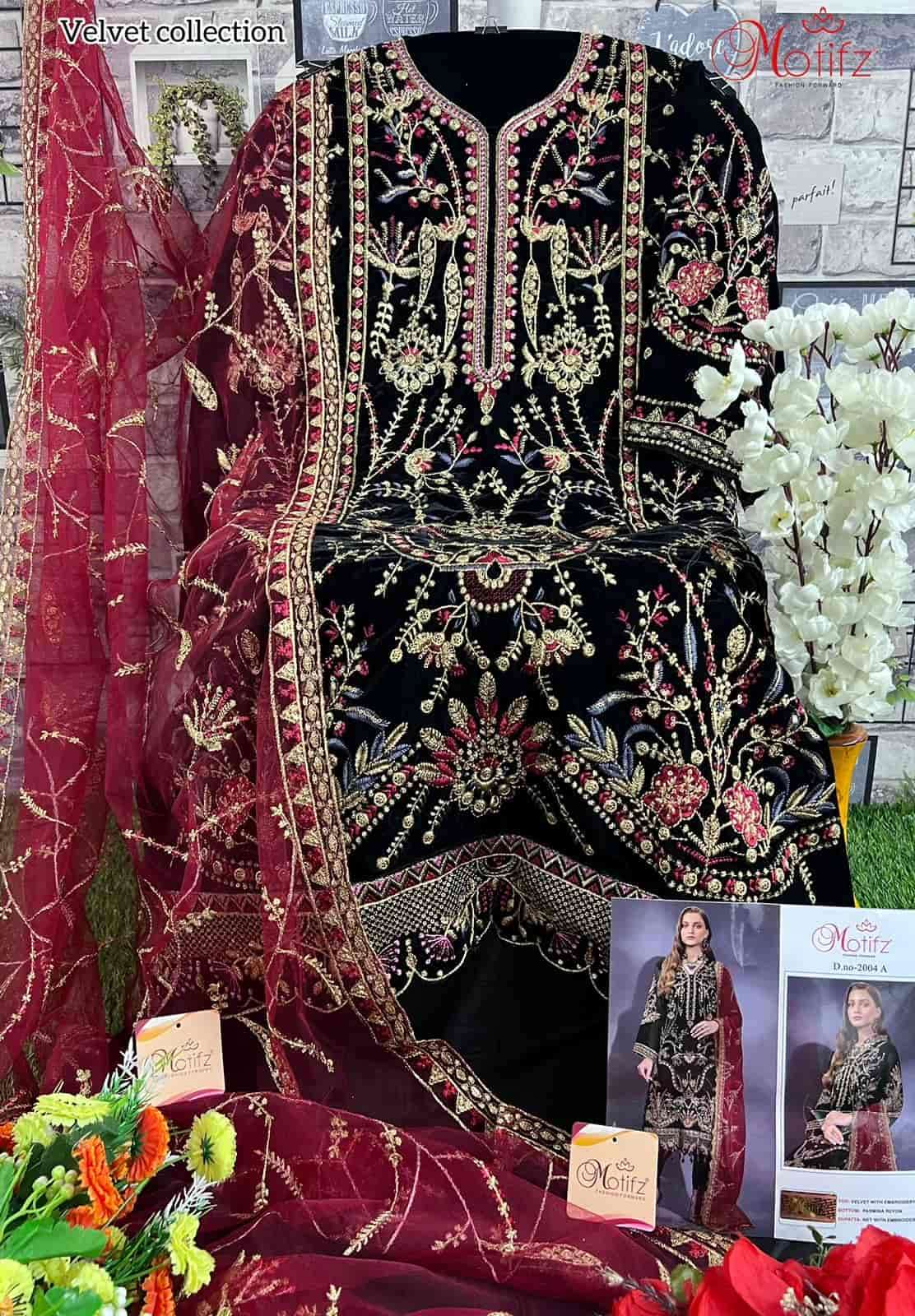 Motifz 2004 Colors Pakistani Festive Wear Style Designer Velvet Suit Wholesalers view 6