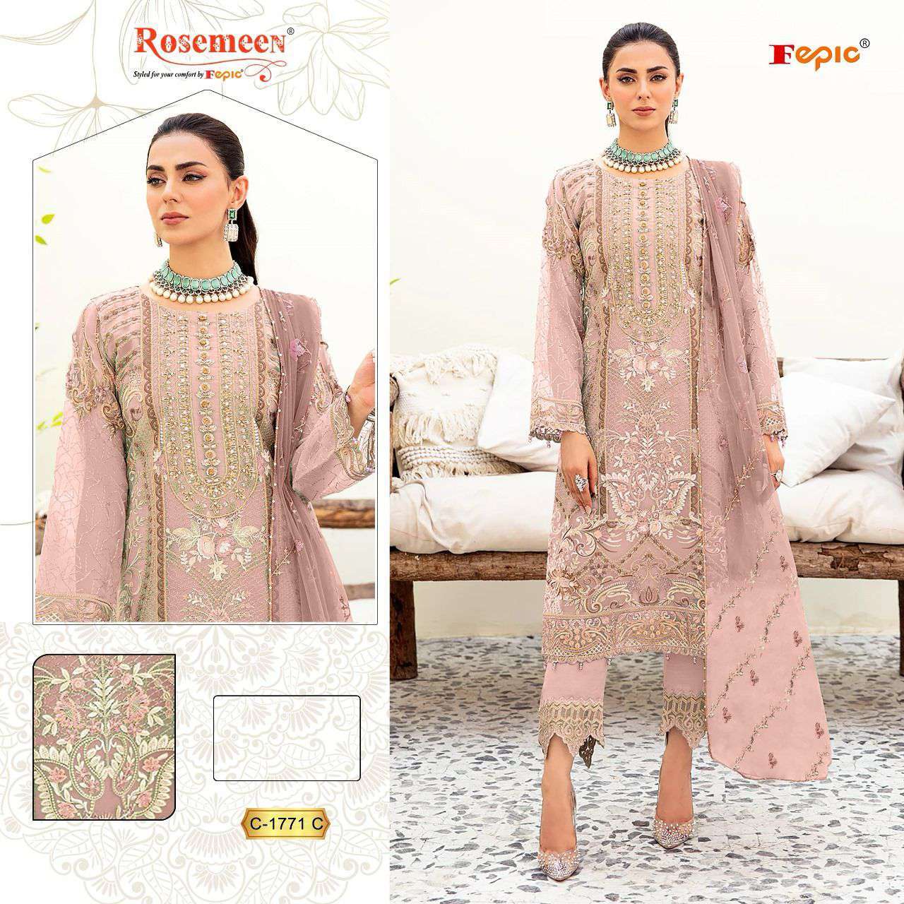 Fepic C 1771 Colors Designer Work Pakistani Suit Latest Collection view 3