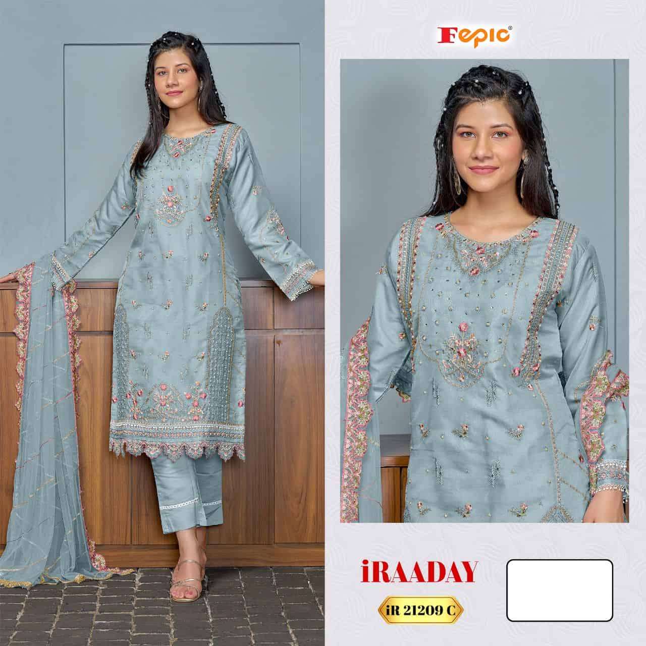 Fepic IR 21209 Colors Pakistani Designer Organza Embroidered Suit Wholesalers view 4