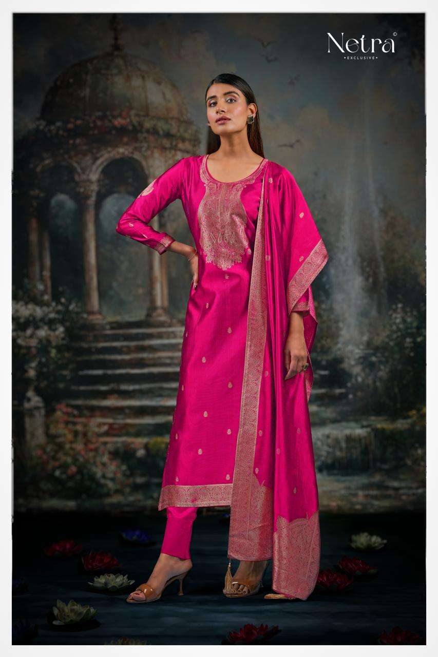Netra Vrisa Pink Edition Occasion Wear Jacquard Silk Pink Color Suit Collection view 5