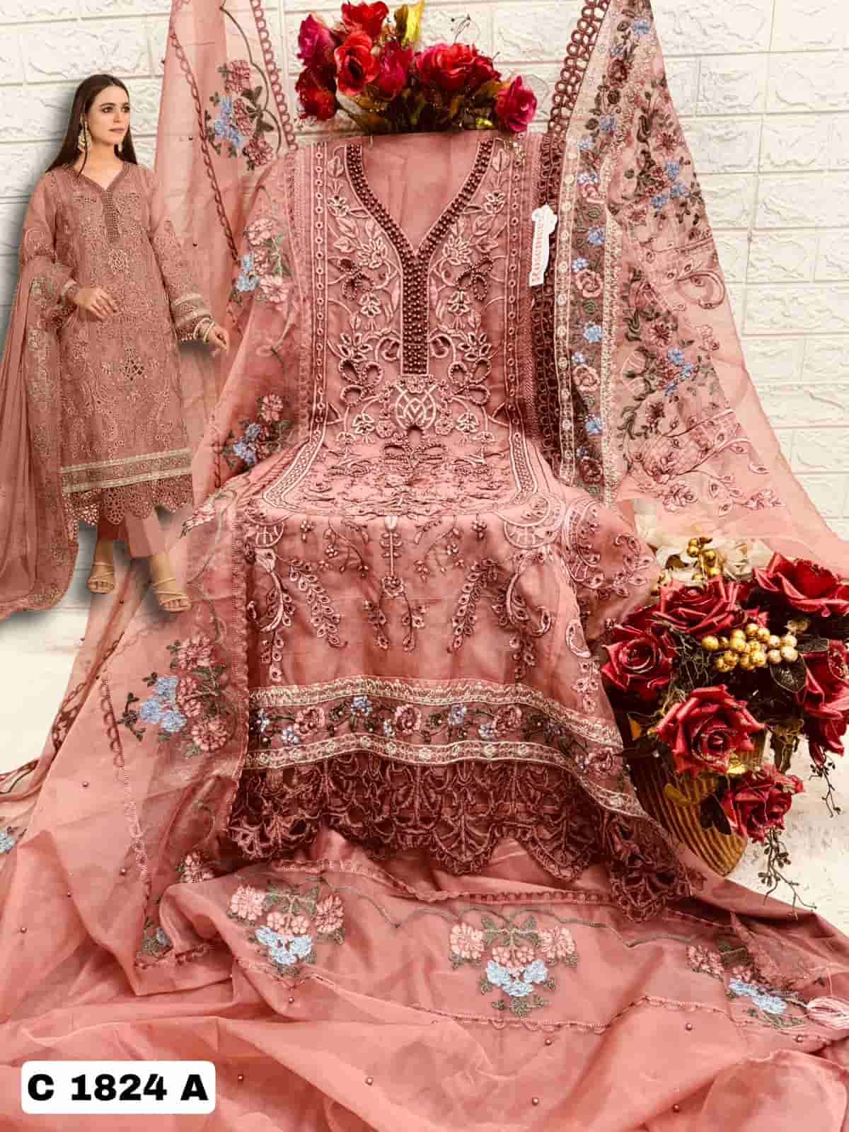Fepic C 1824 Pakistani Designer Style Organza Embroidered Dress Exporter view 2