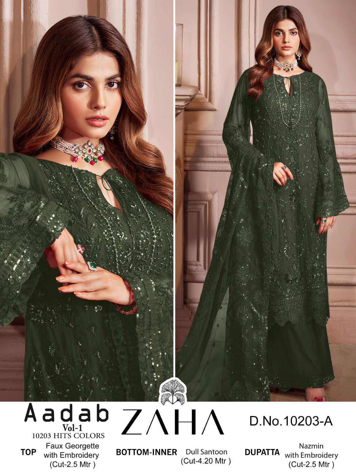 Zaha Aadab Vol 1 10203 Colors Fancy Georgette Pakistani Dress Wholesalers view 4