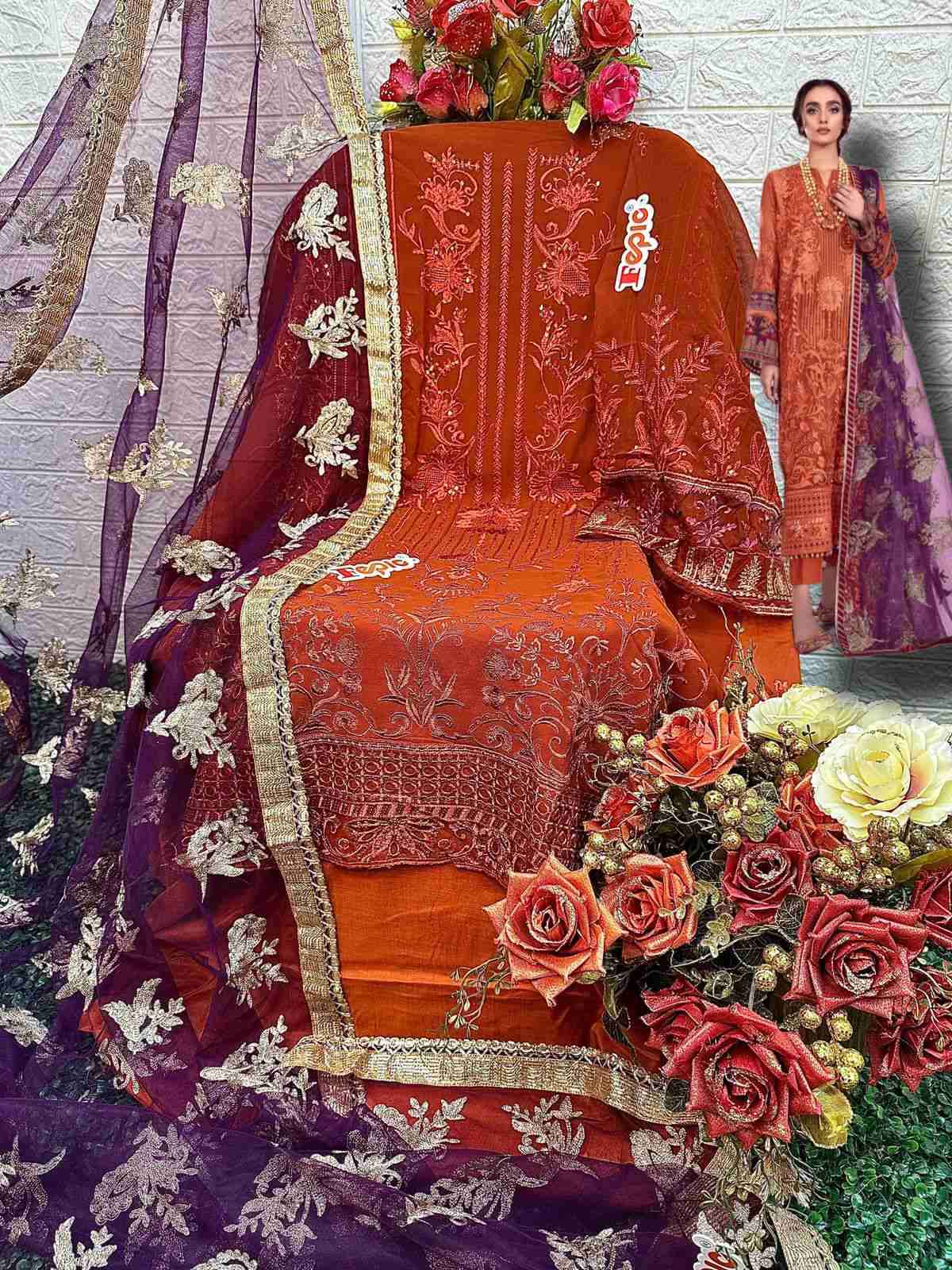 Fepic C 1289 Embroidered Georgette Unstitch Dress view 2