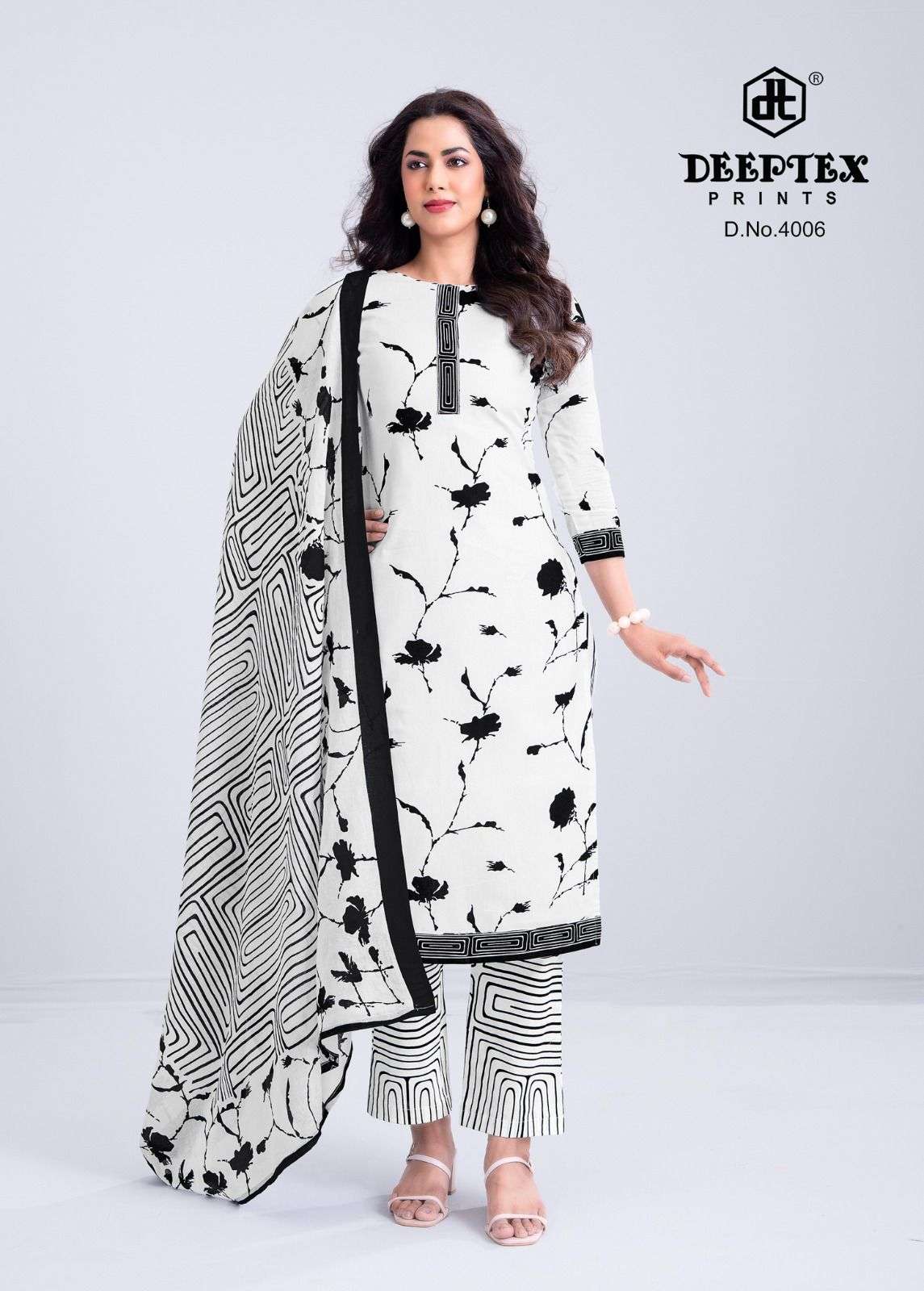 Deeptex Aaliza Black And White Vol 4 Pure Cotton Dress view 12