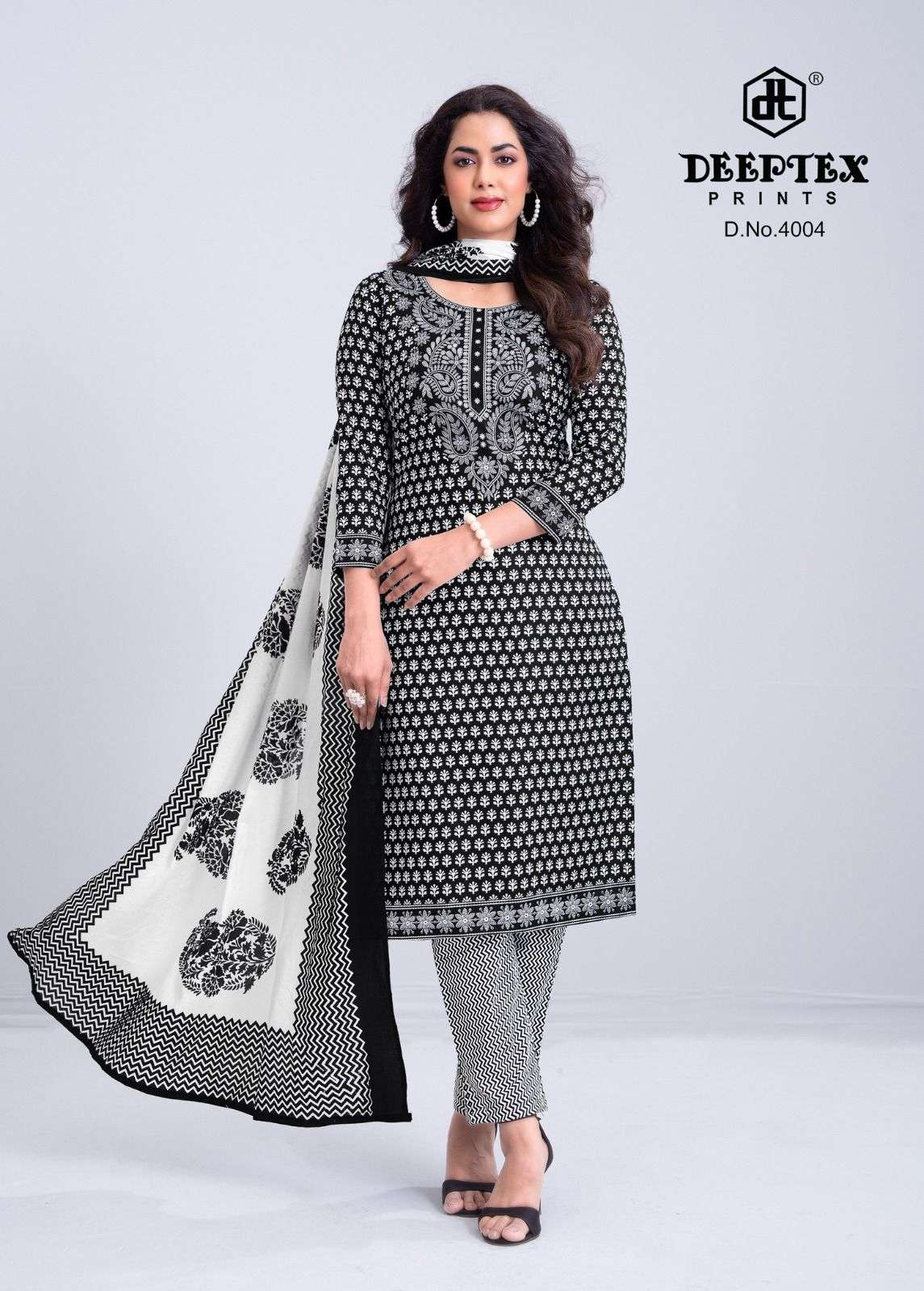 Deeptex Aaliza Black And White Vol 4 Pure Cotton Dress view 10