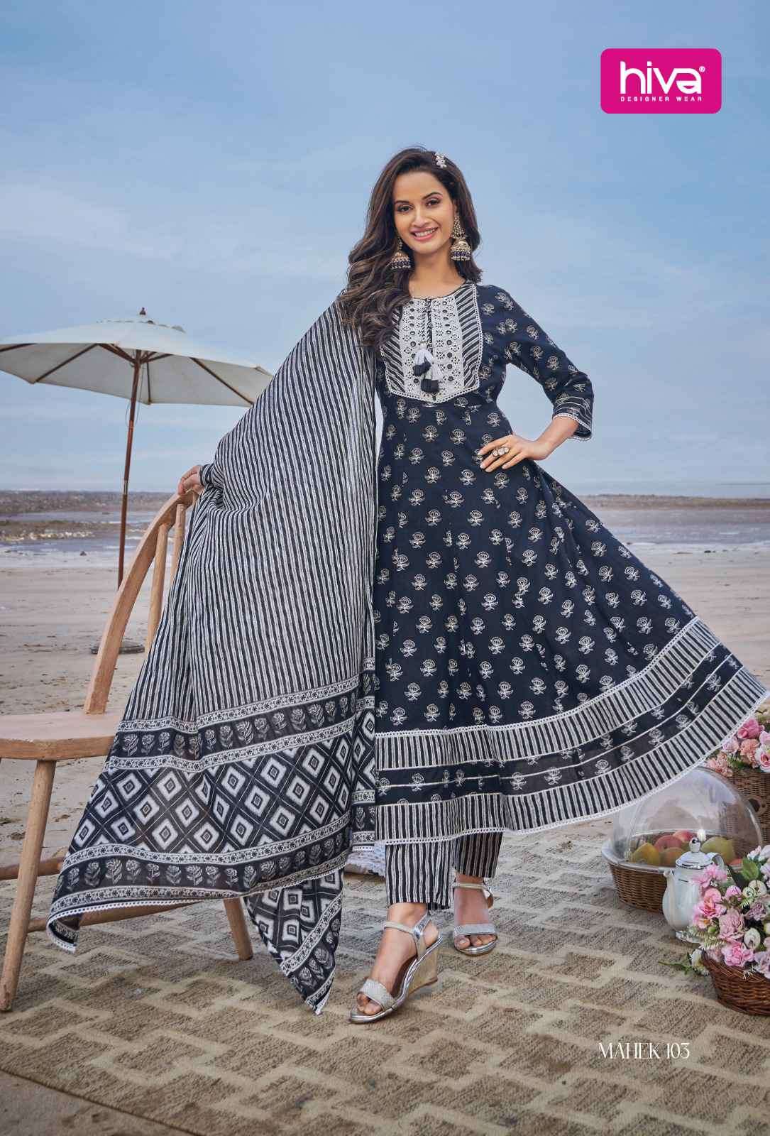 Hiva Mahek Pure Cotton Exclusive Anarkali Style Dress Combo Designs view 5